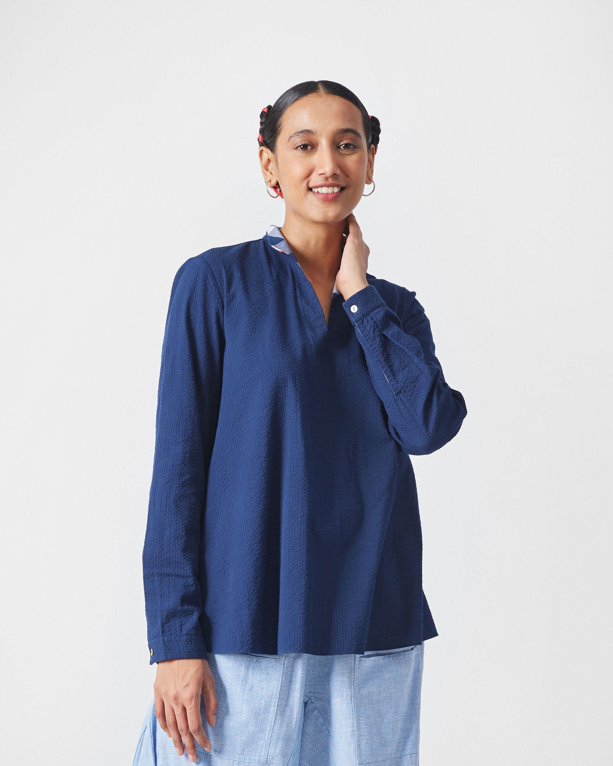 Mizu Gusset Top - Navy Seersucker