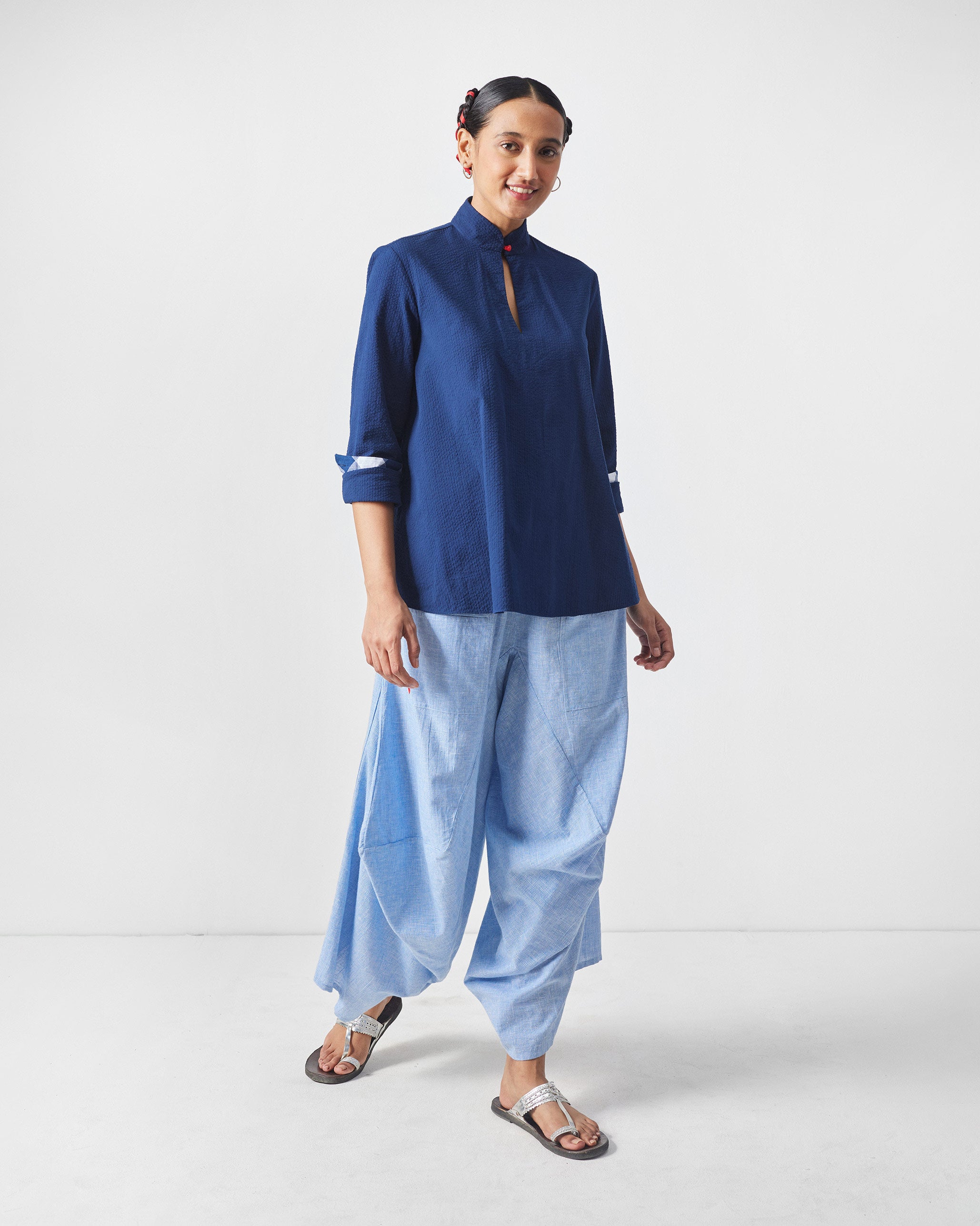 Mizu Gusset Top - Navy Seersucker