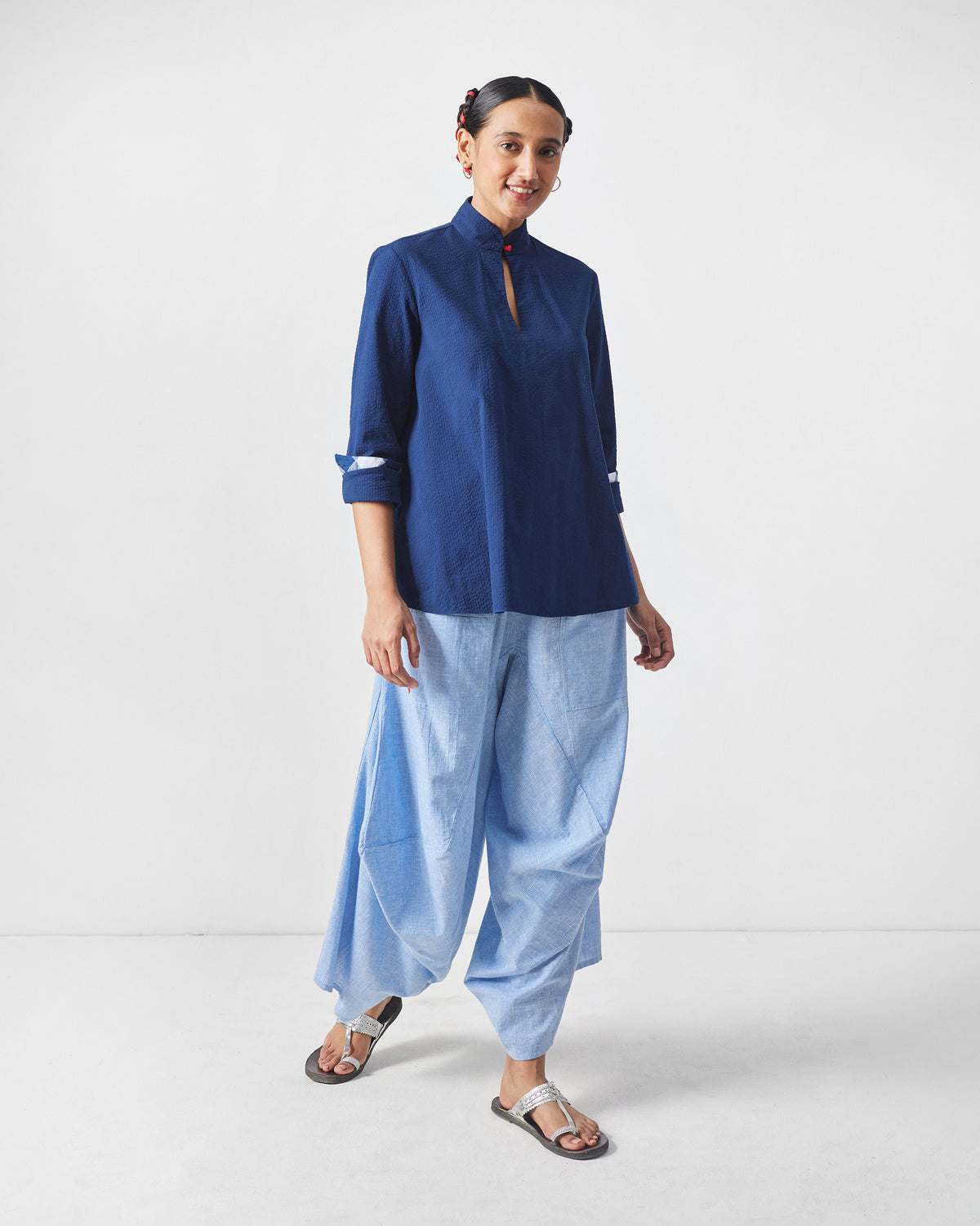 Mizu Gusset Top - Navy Seersucker