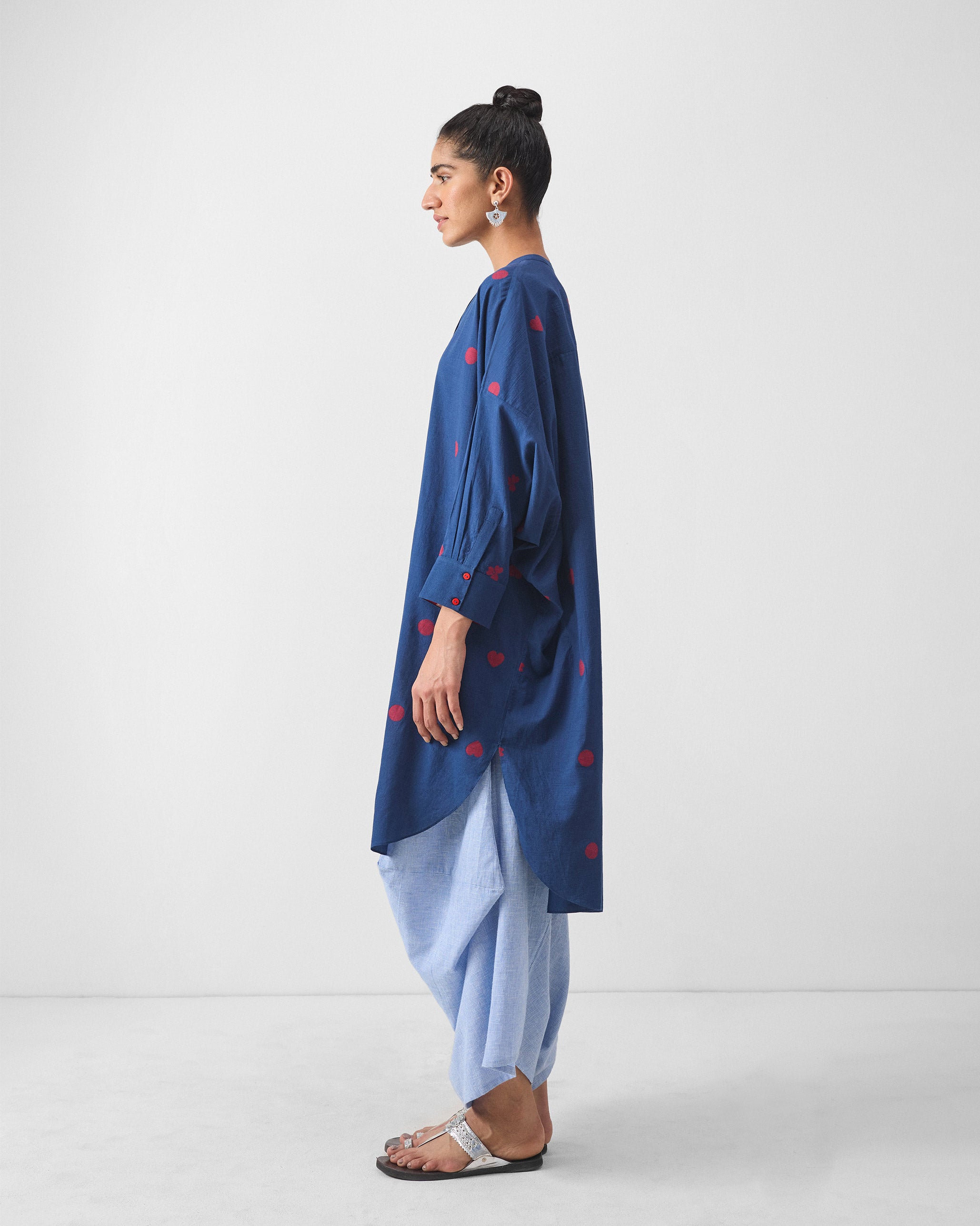 Lazy Sunday Tunic - Blue & Red Jamdani