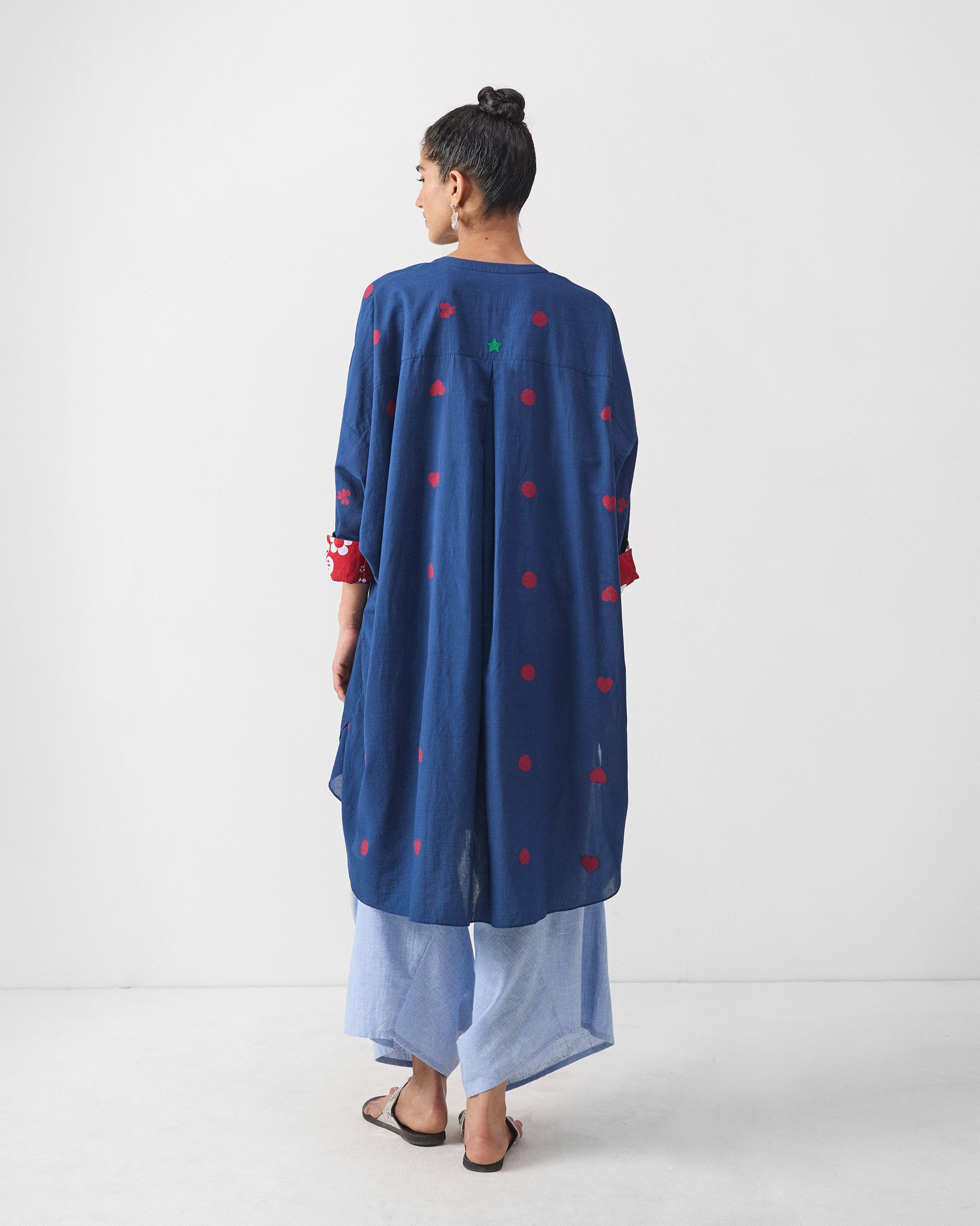 Lazy Sunday Tunic - Blue & Red Jamdani