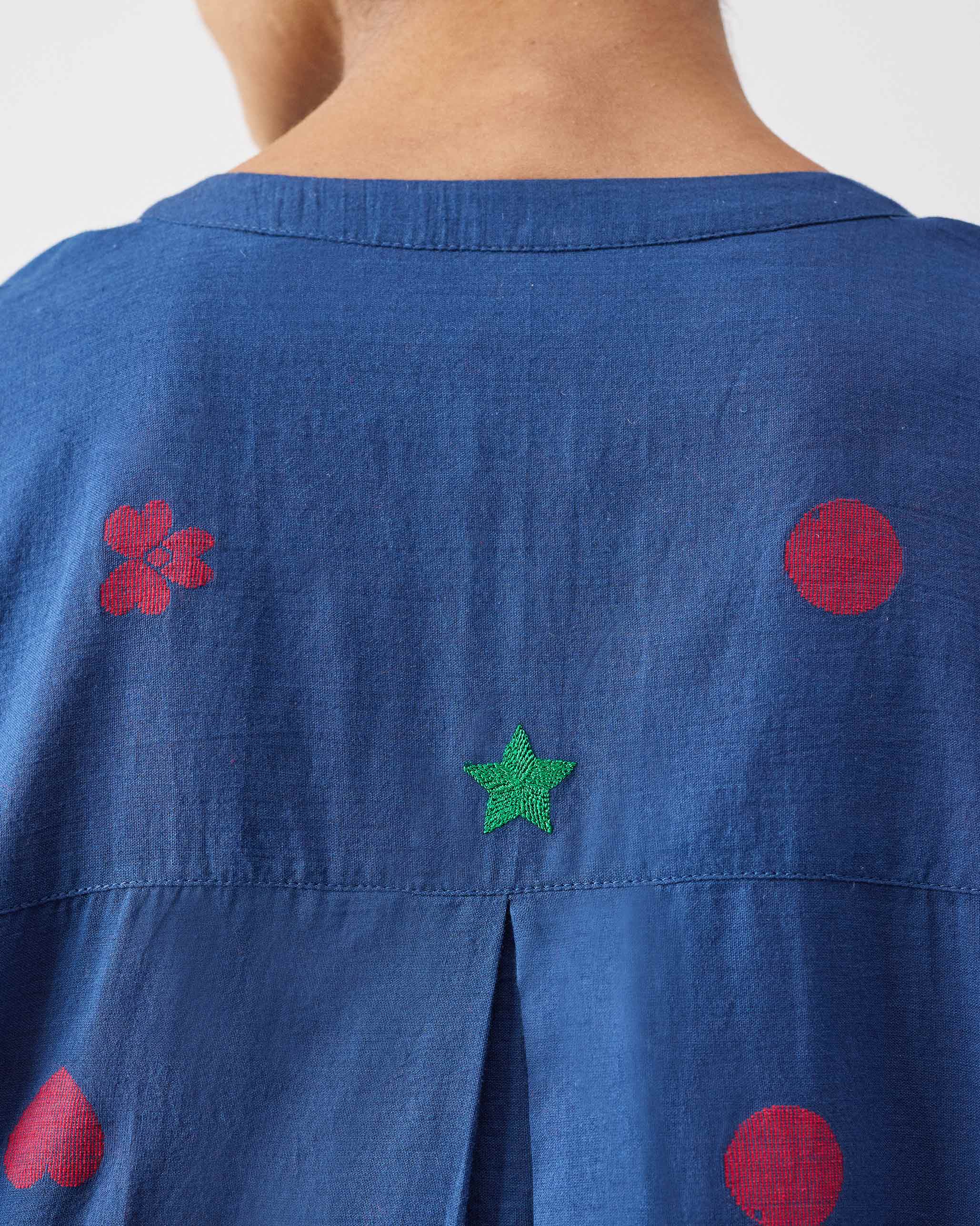 Lazy Sunday Tunic - Blue & Red Jamdani