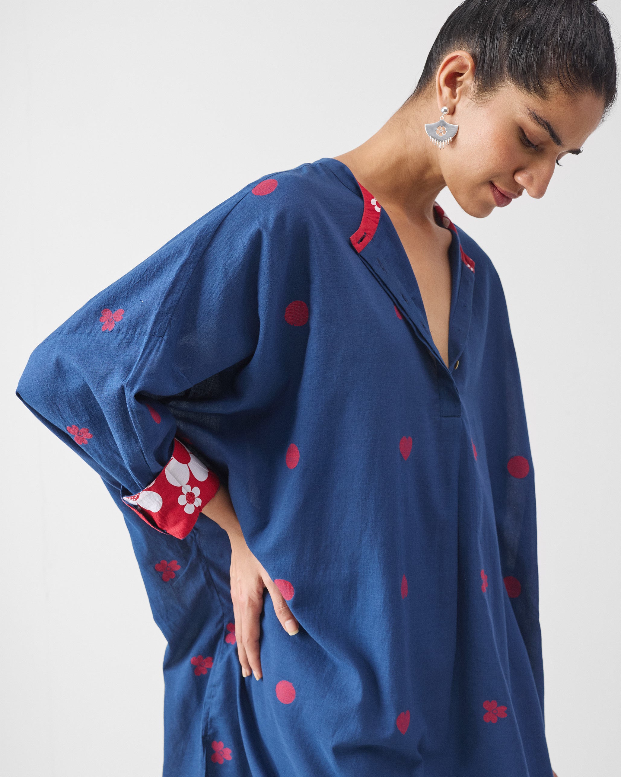 Lazy Sunday Tunic - Blue & Red Jamdani