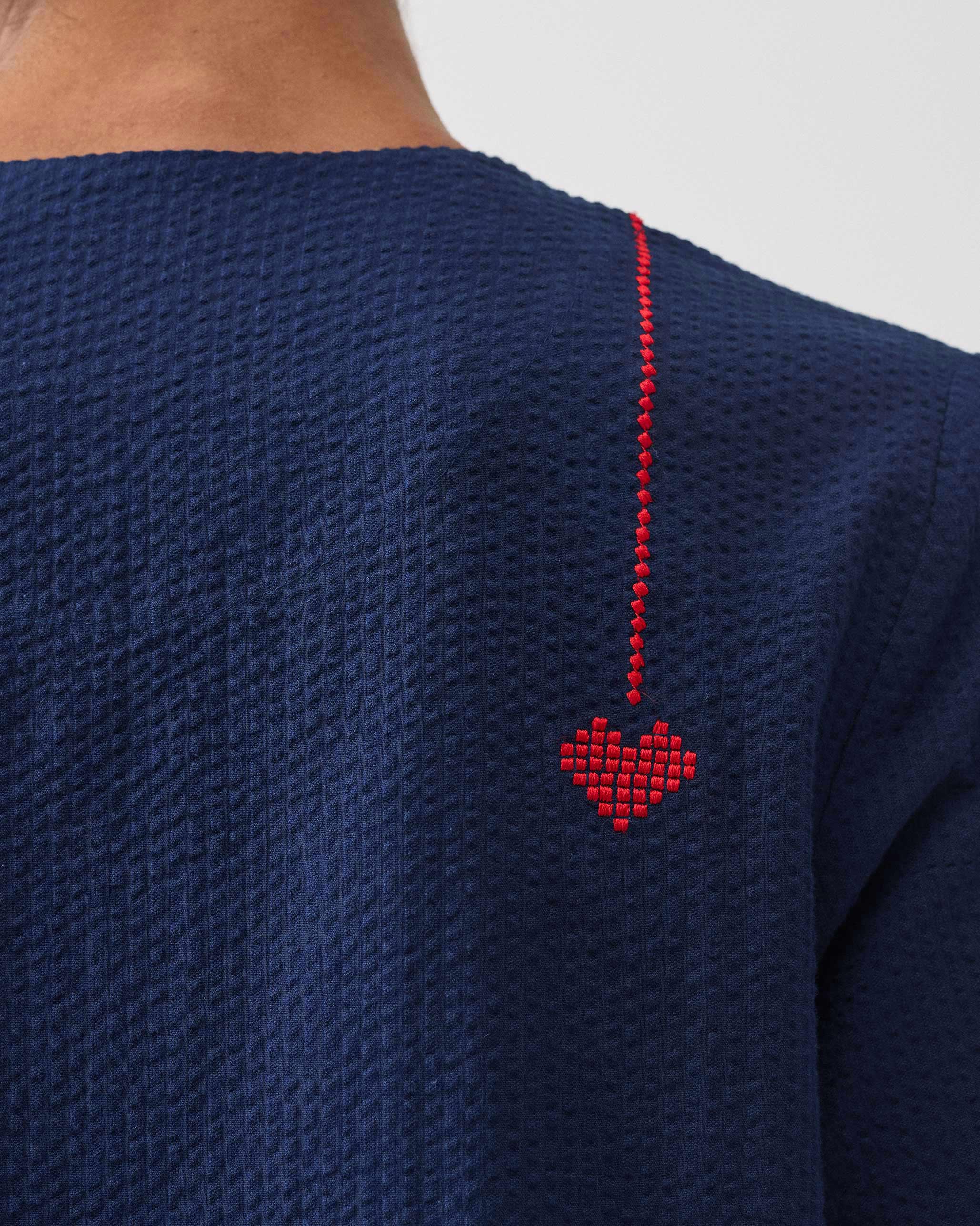 Bell Sleeves Kurta - Navy Seersucker