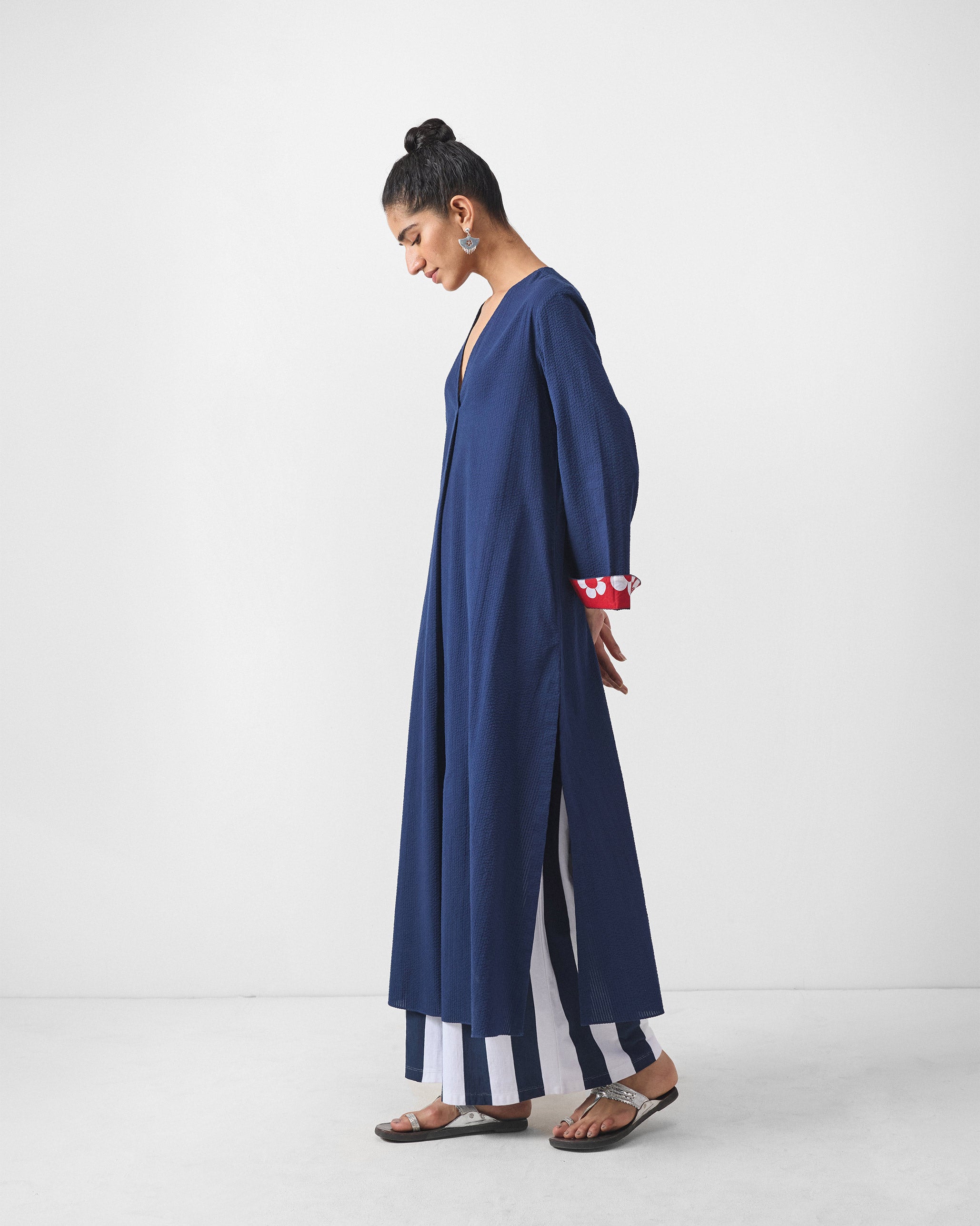 Bell Sleeves Kurta - Navy Seersucker