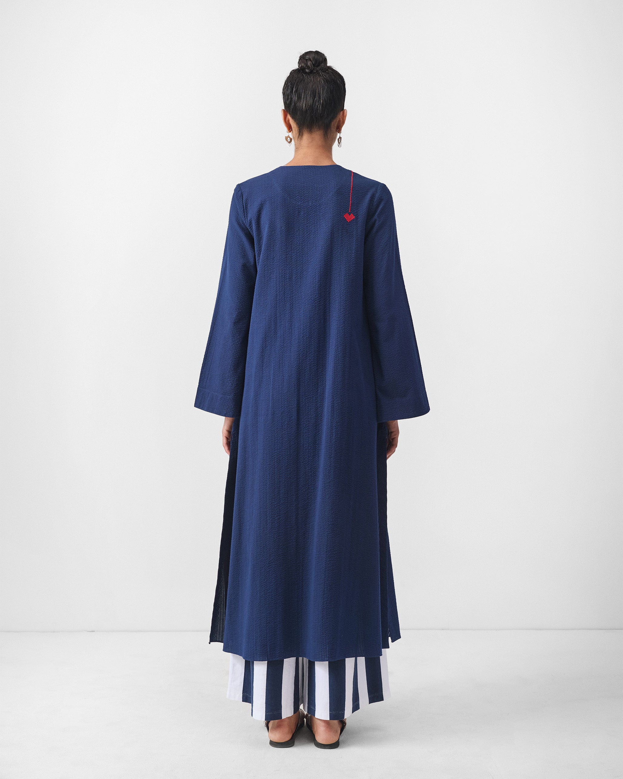 Bell Sleeves Kurta - Navy Seersucker