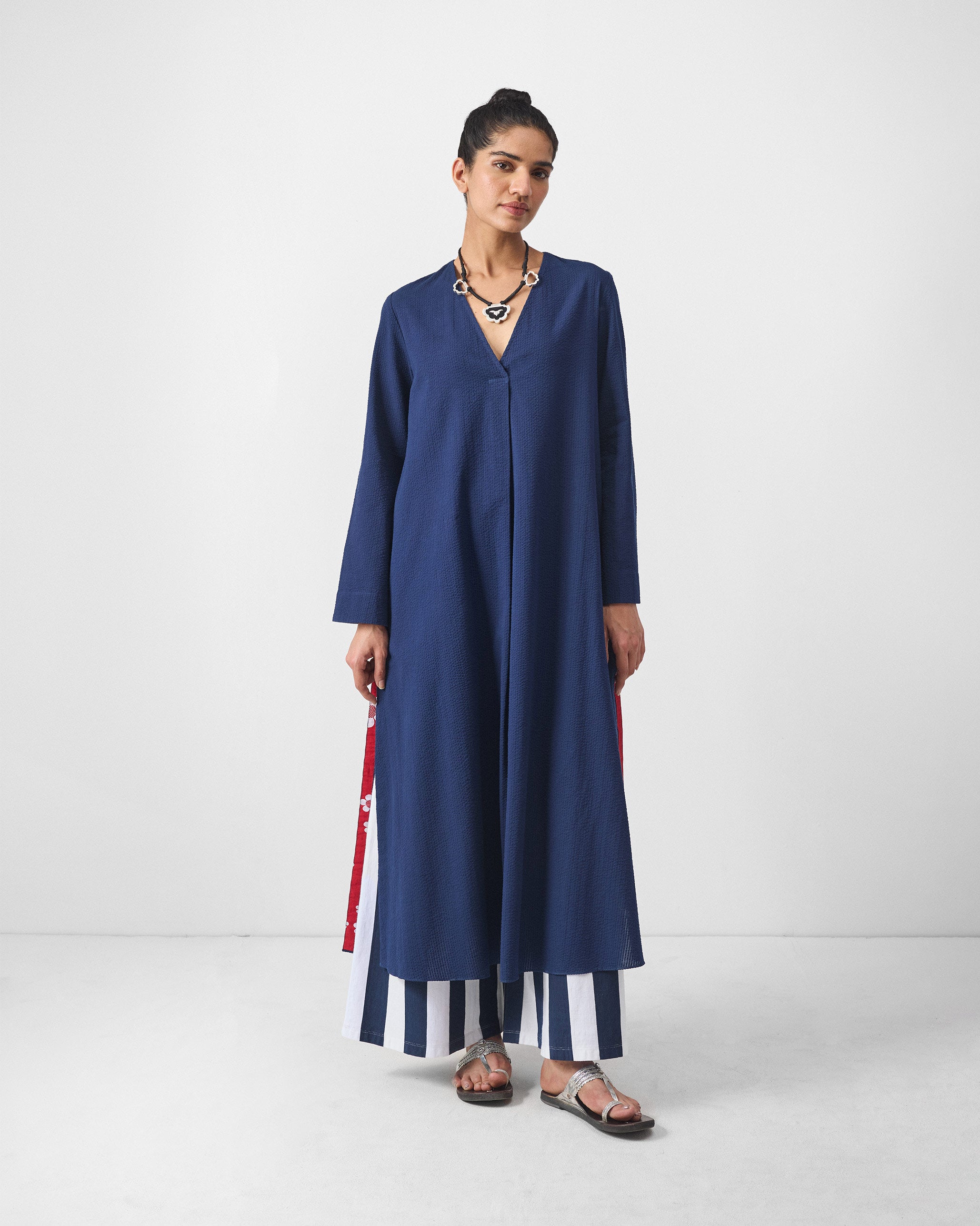Bell Sleeves Kurta - Navy Seersucker