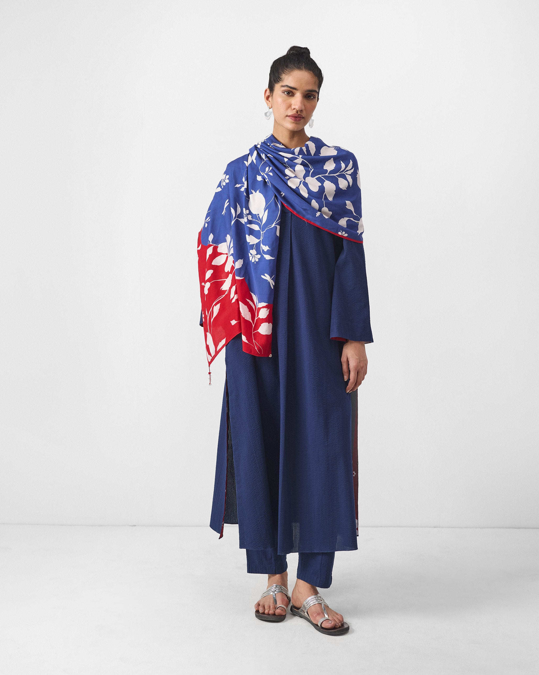 Bell Sleeves Kurta - Navy Seersucker