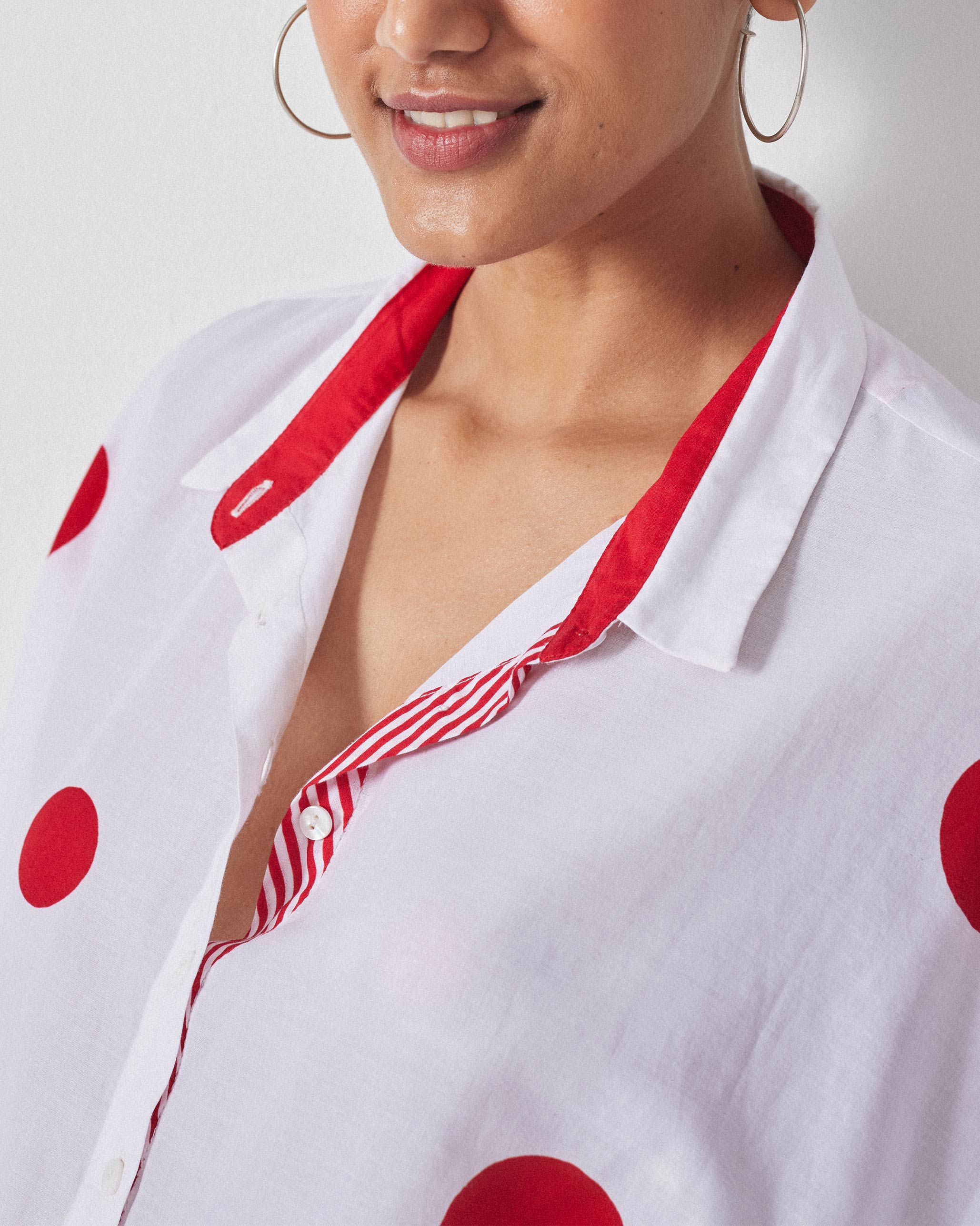 Collared Kaftan - White & Red Print