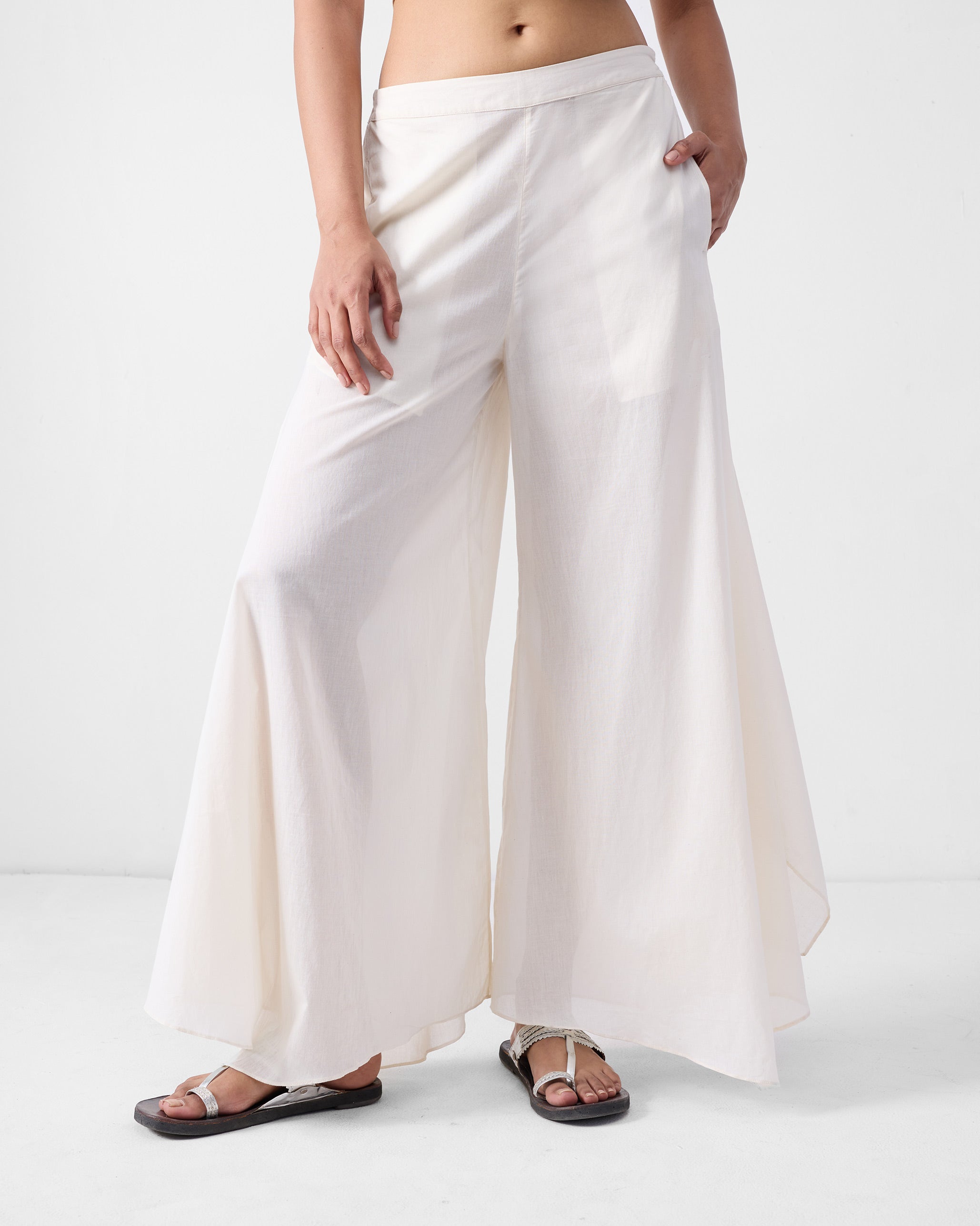 Uneven Hem Pants - Ivory