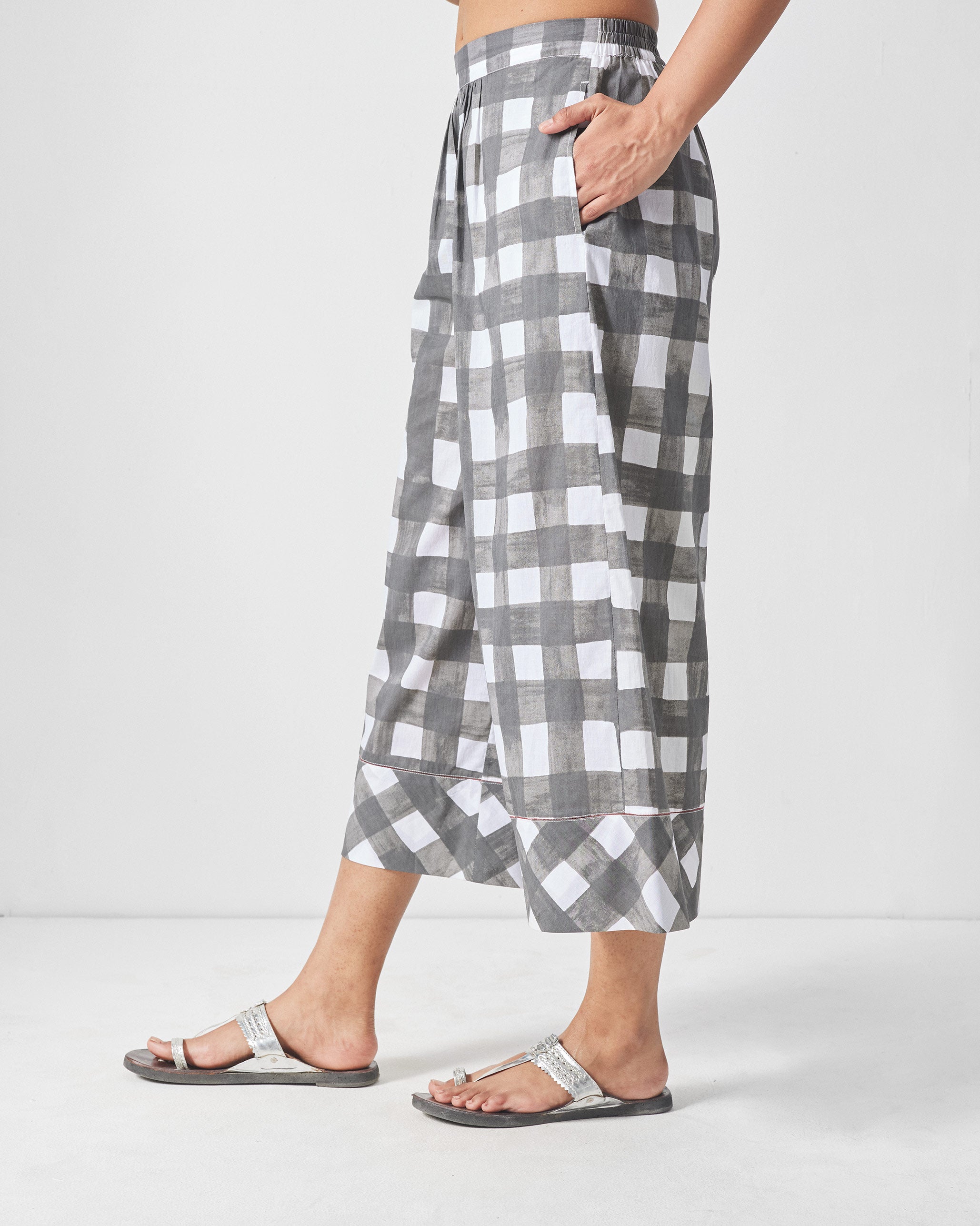 Picnic Culottes - Charcoal & White Print