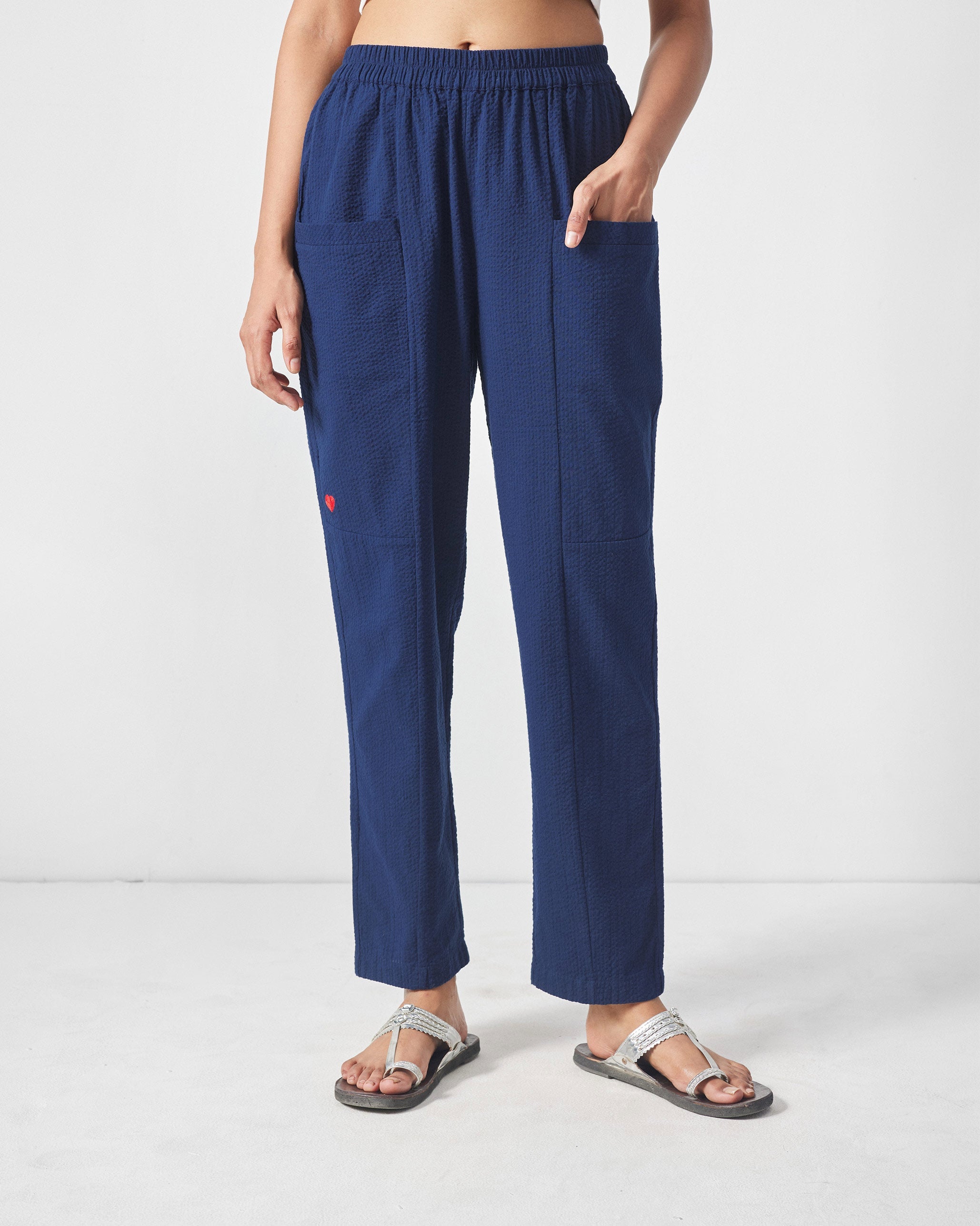 The Mizu Gusset Top Set - Navy Seersucker