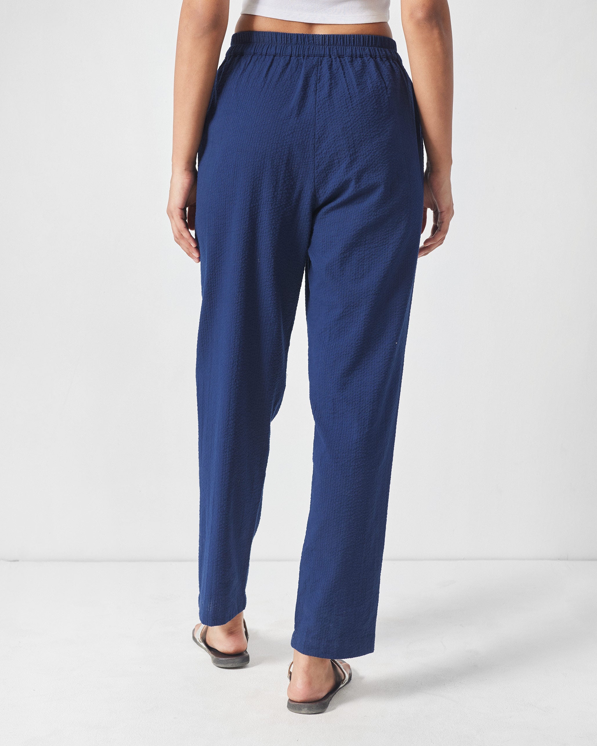 The Mizu Gusset Top Set - Navy Seersucker