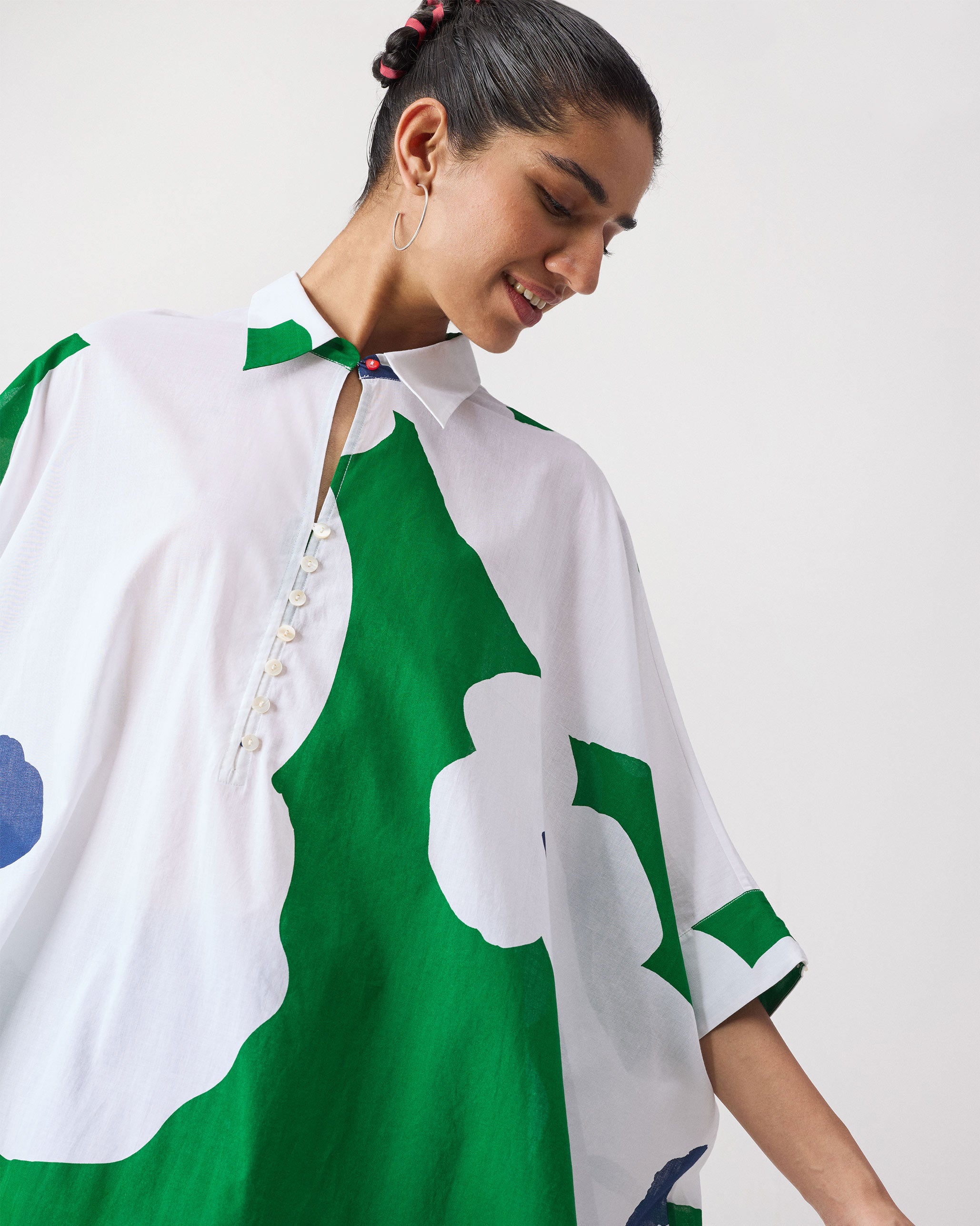 Hala Tunic - Green & White Print