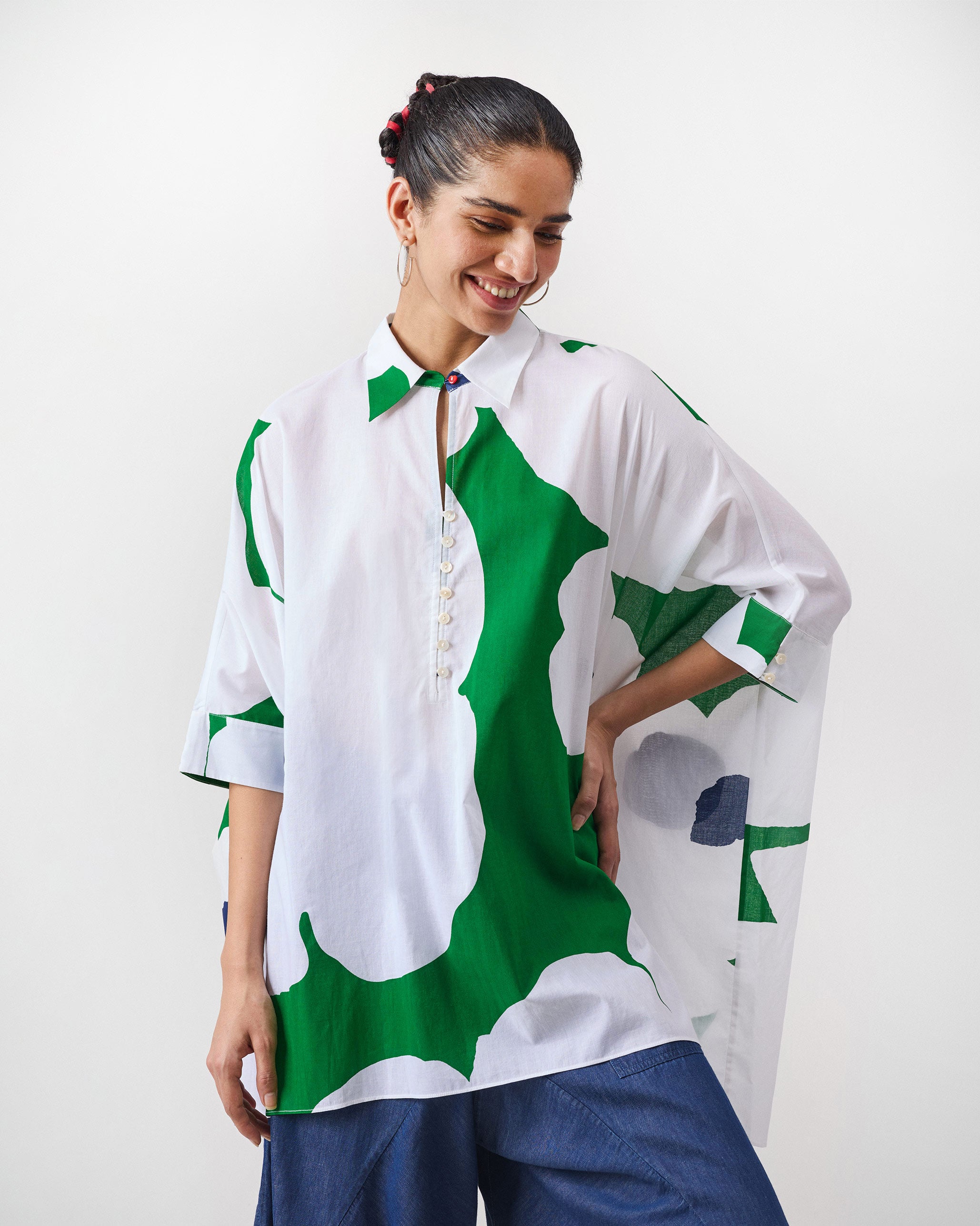 Hala Tunic - Green & White Print
