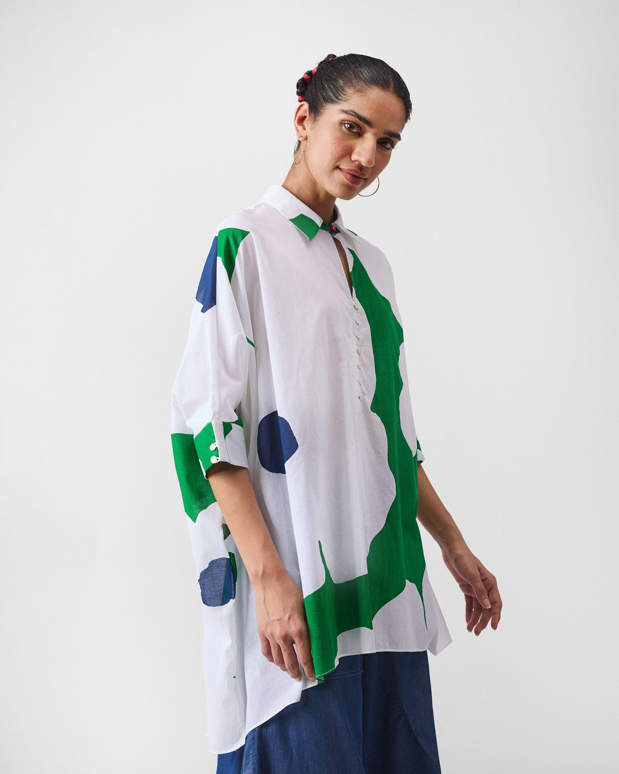 Hala Tunic - Green & White Print