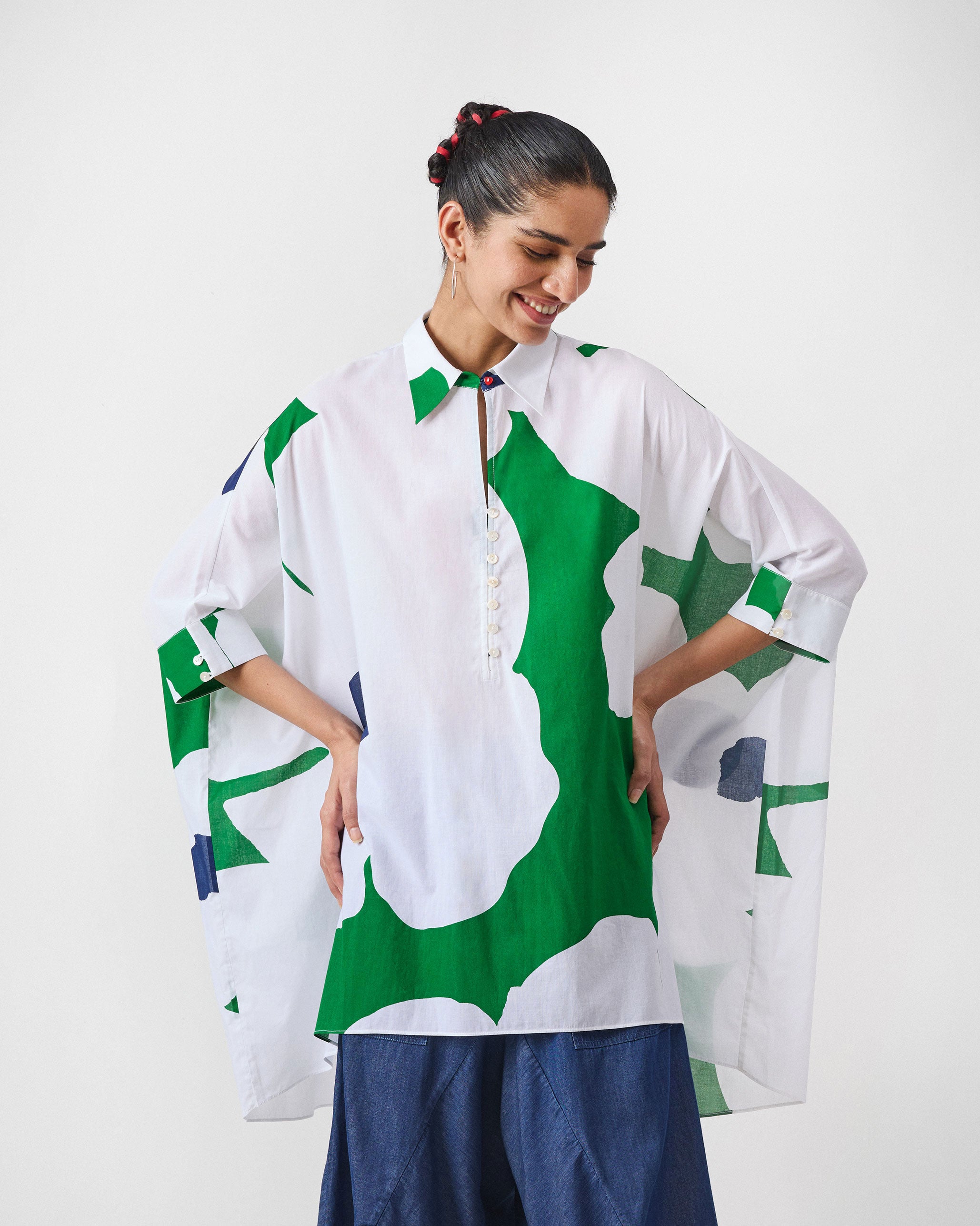 Hala Tunic - Green & White Print