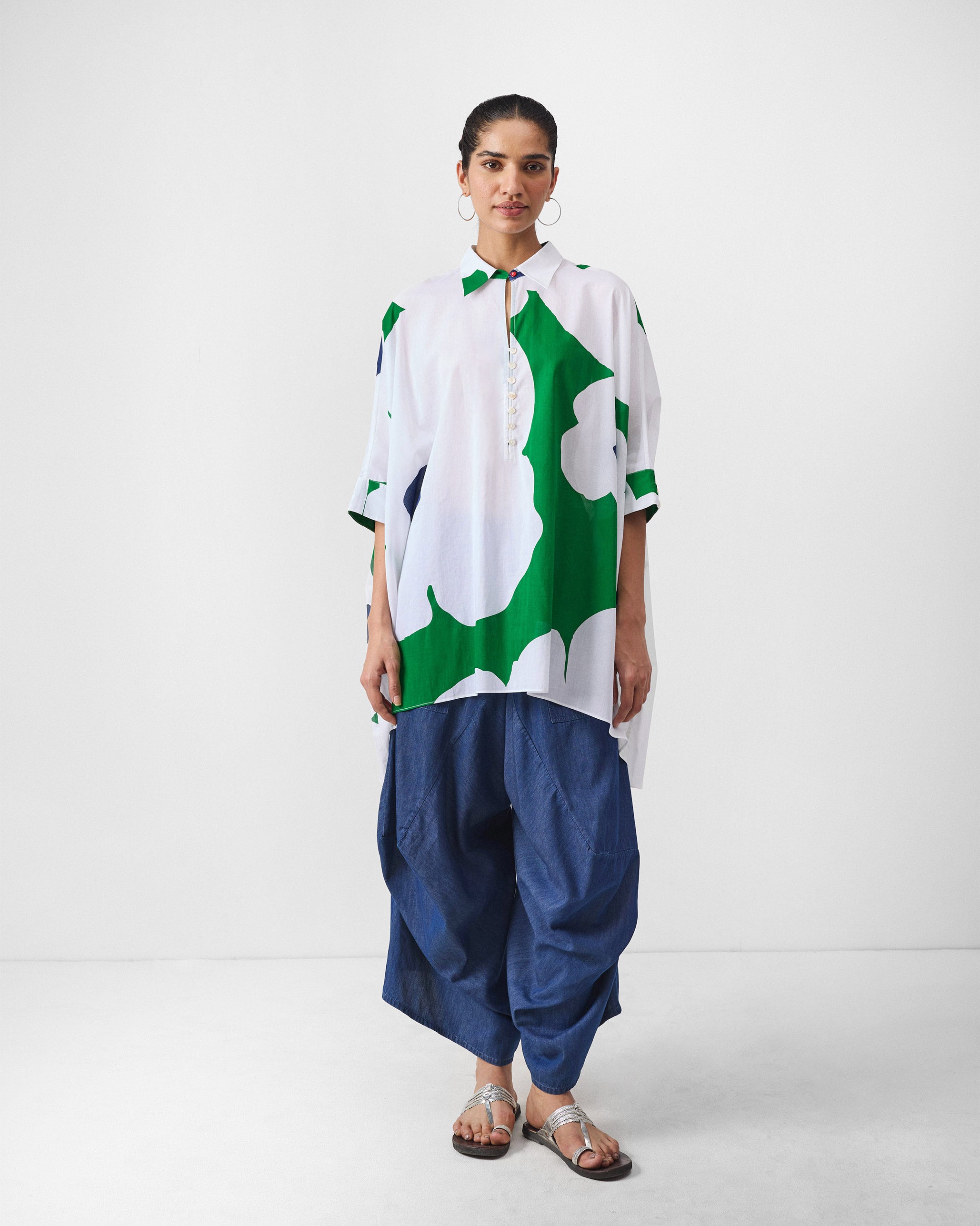 Hala Tunic - Green & White Print