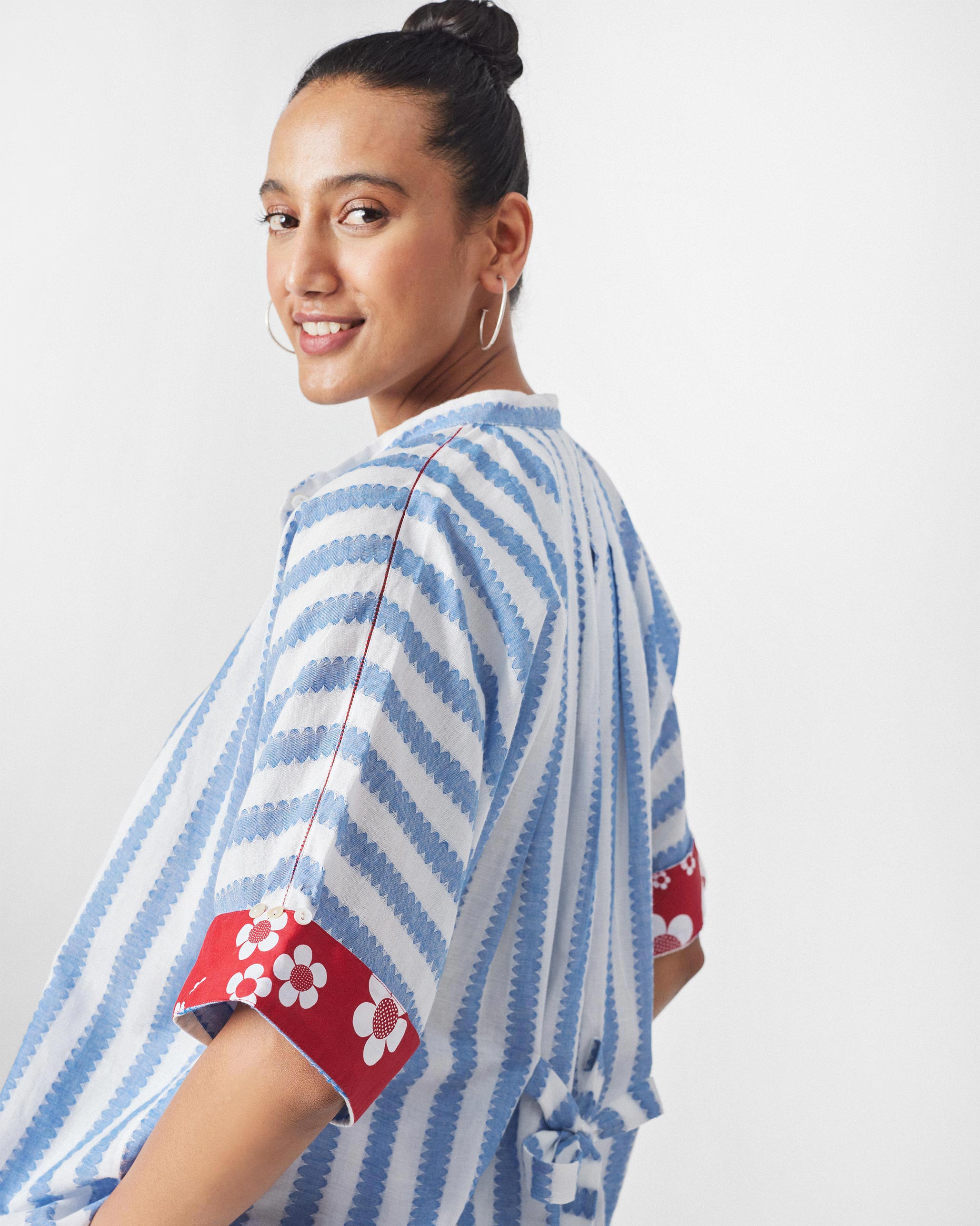 Moshi Back Tie Top - Blue & White Stripes