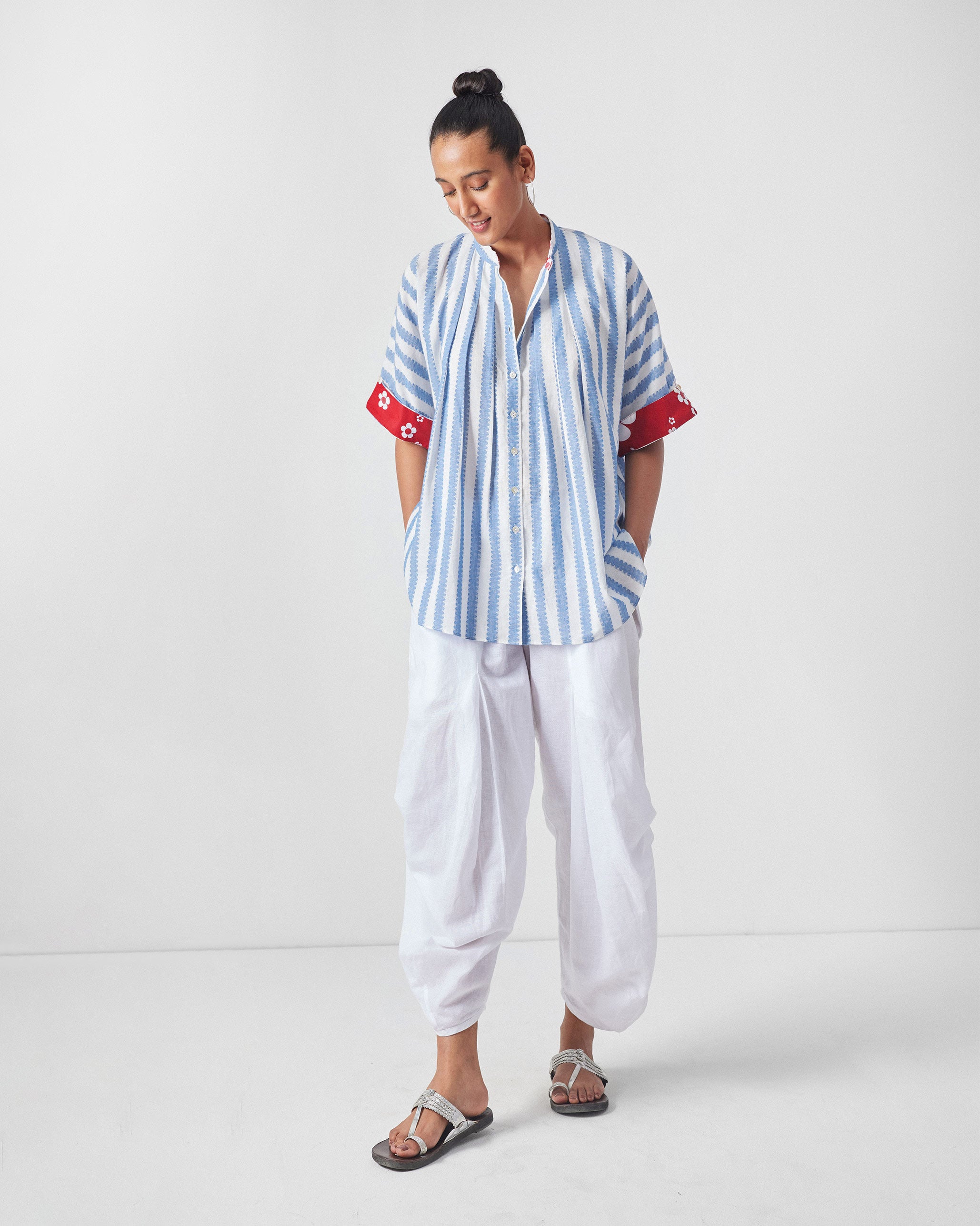 Moshi Back Tie Top - Blue & White Stripes