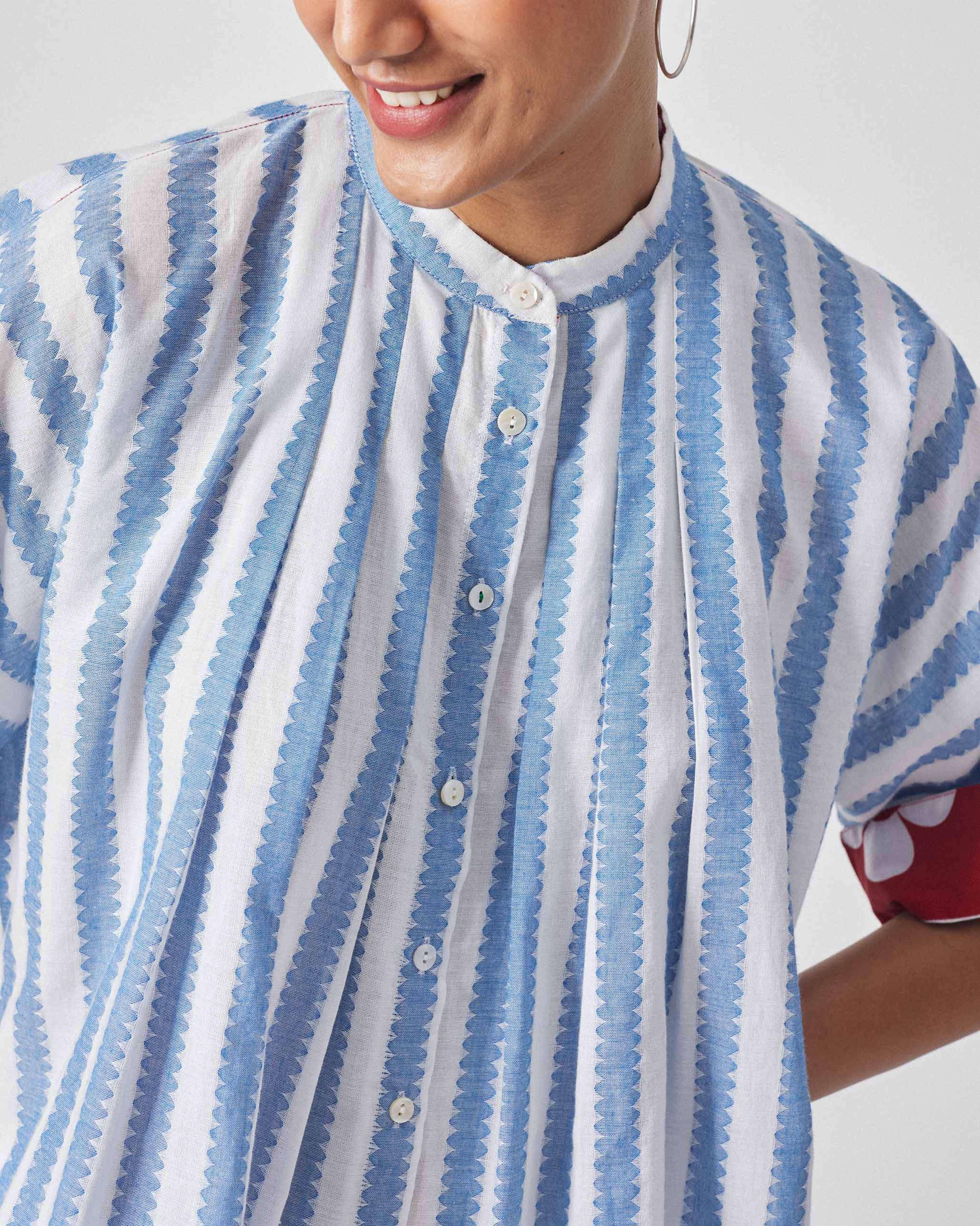 Moshi Back Tie Top - Blue & White Stripes
