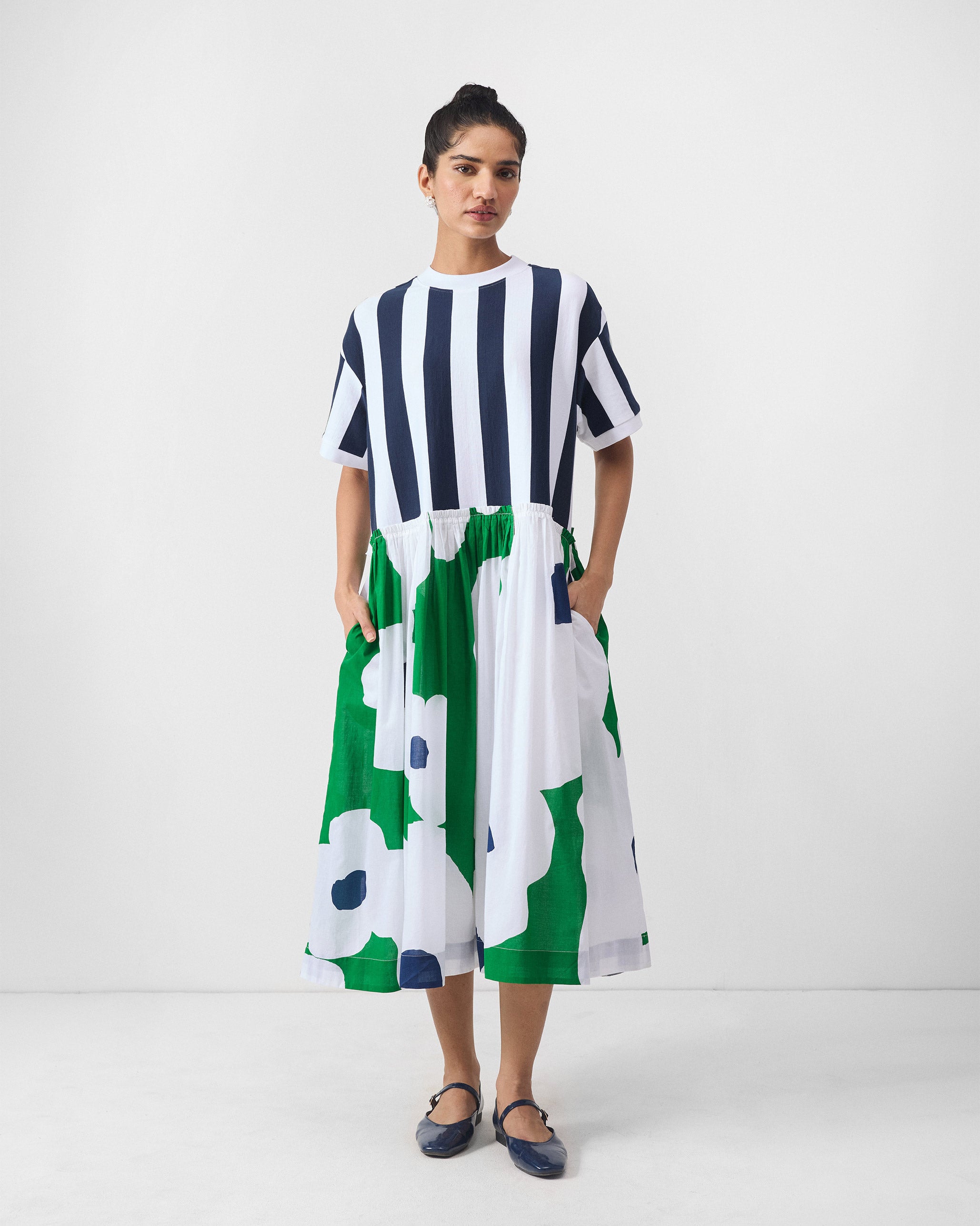 Emi Dress - Green & White Print
