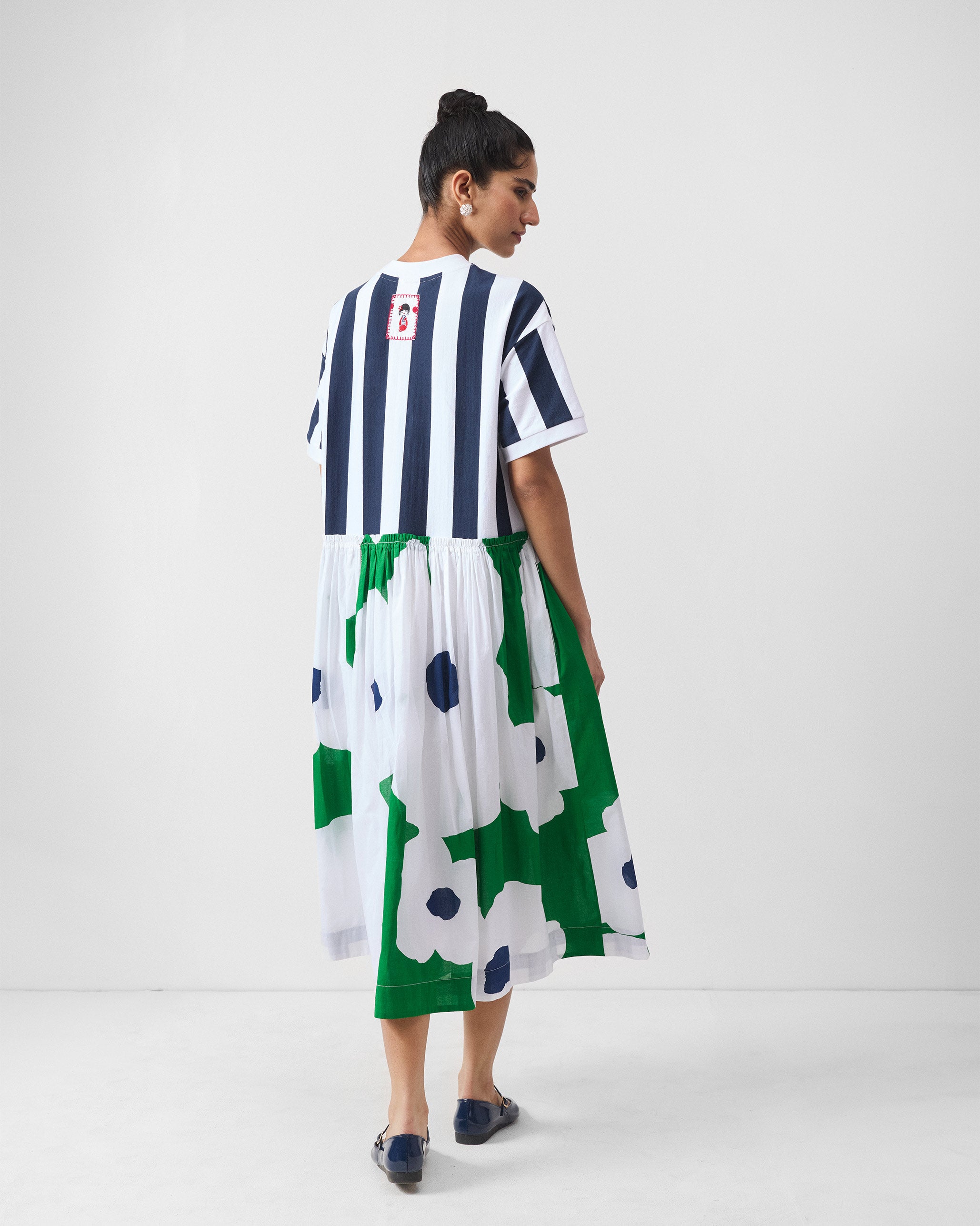 Emi Dress - Green & White Print