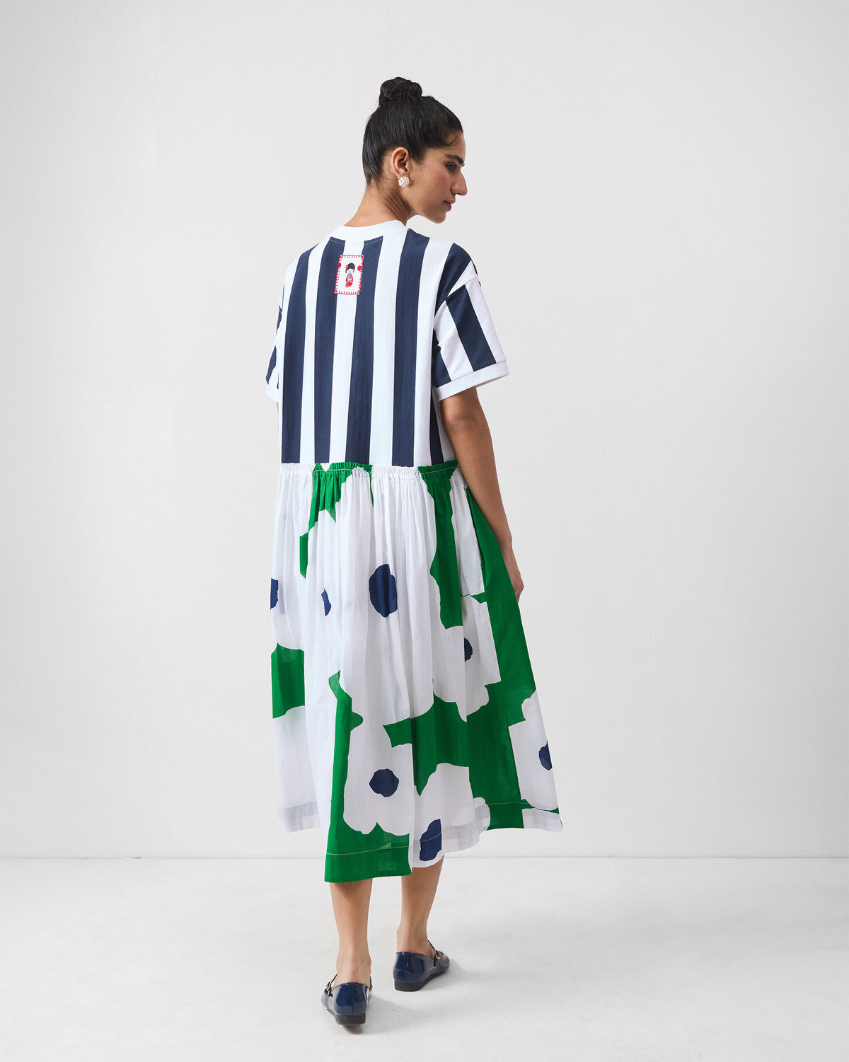 Emi Dress - Green & White Print