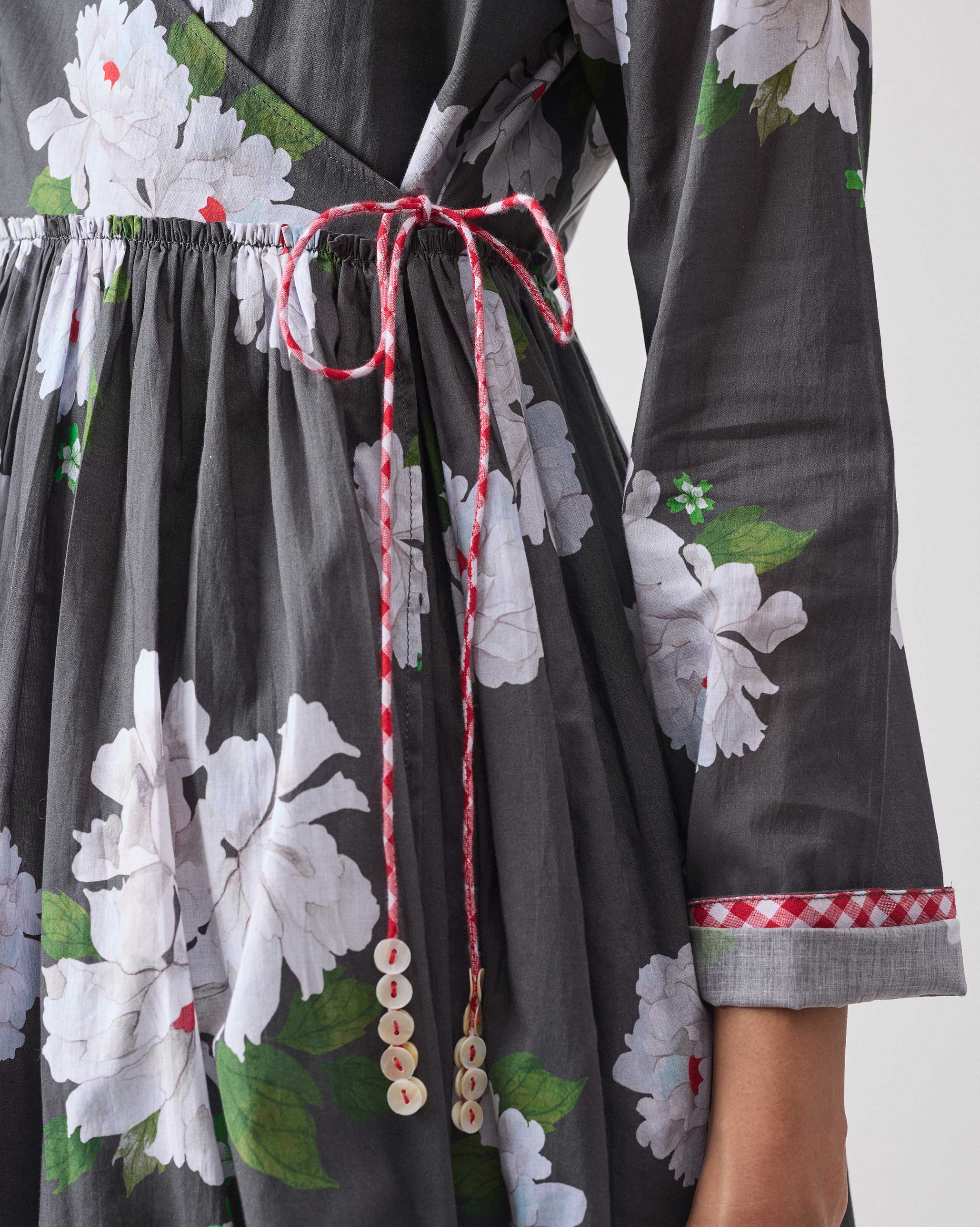 Gathered Angrakha - Charcoal & Ivory Print