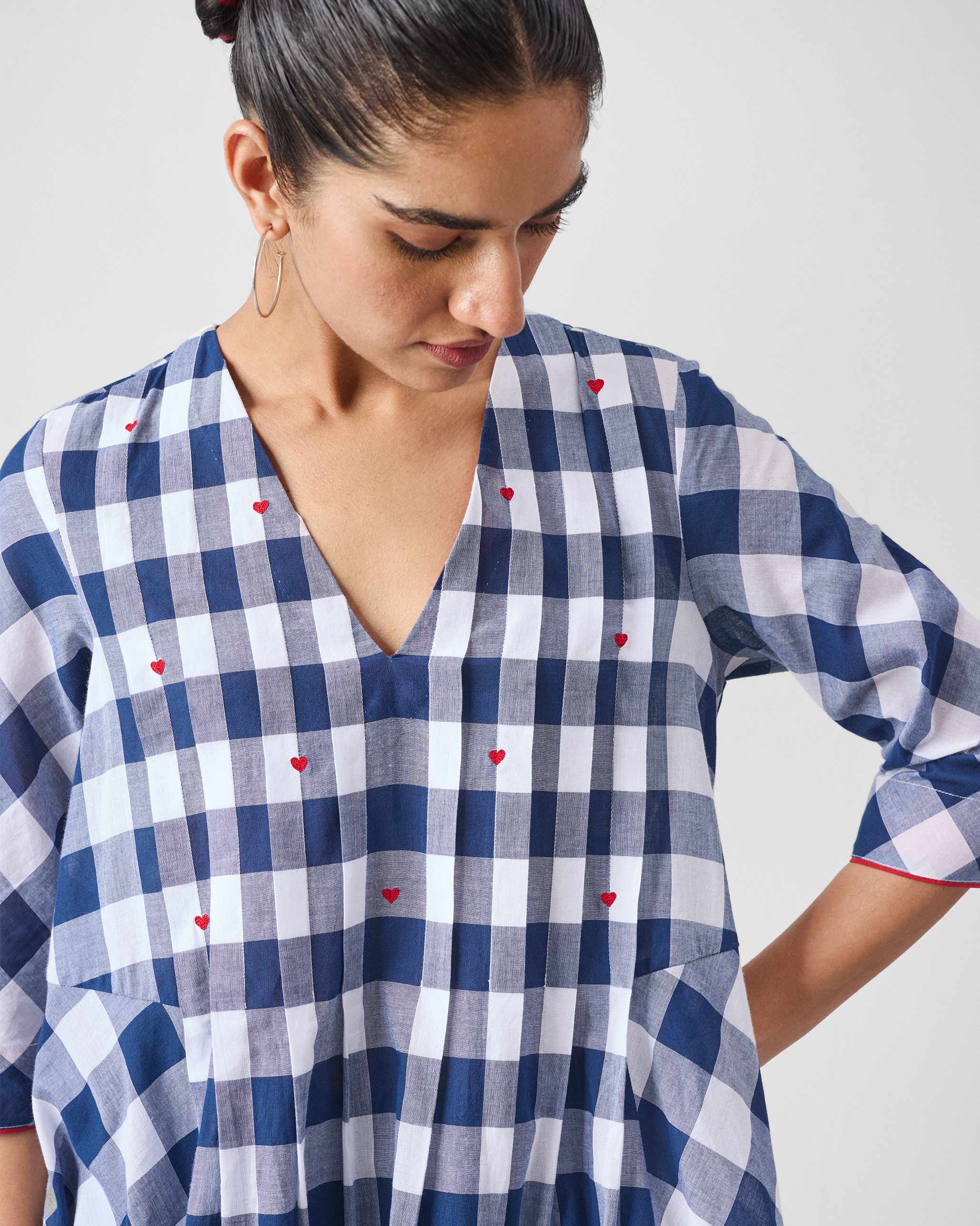 Arigato Kurta - Blue & White Checks