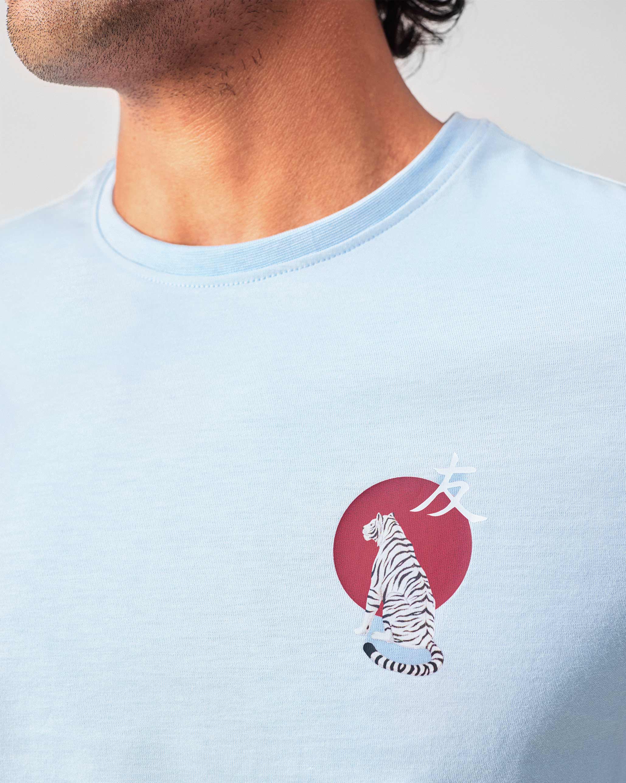 Japanese Tora T-shirt - Powder Blue & Red Print