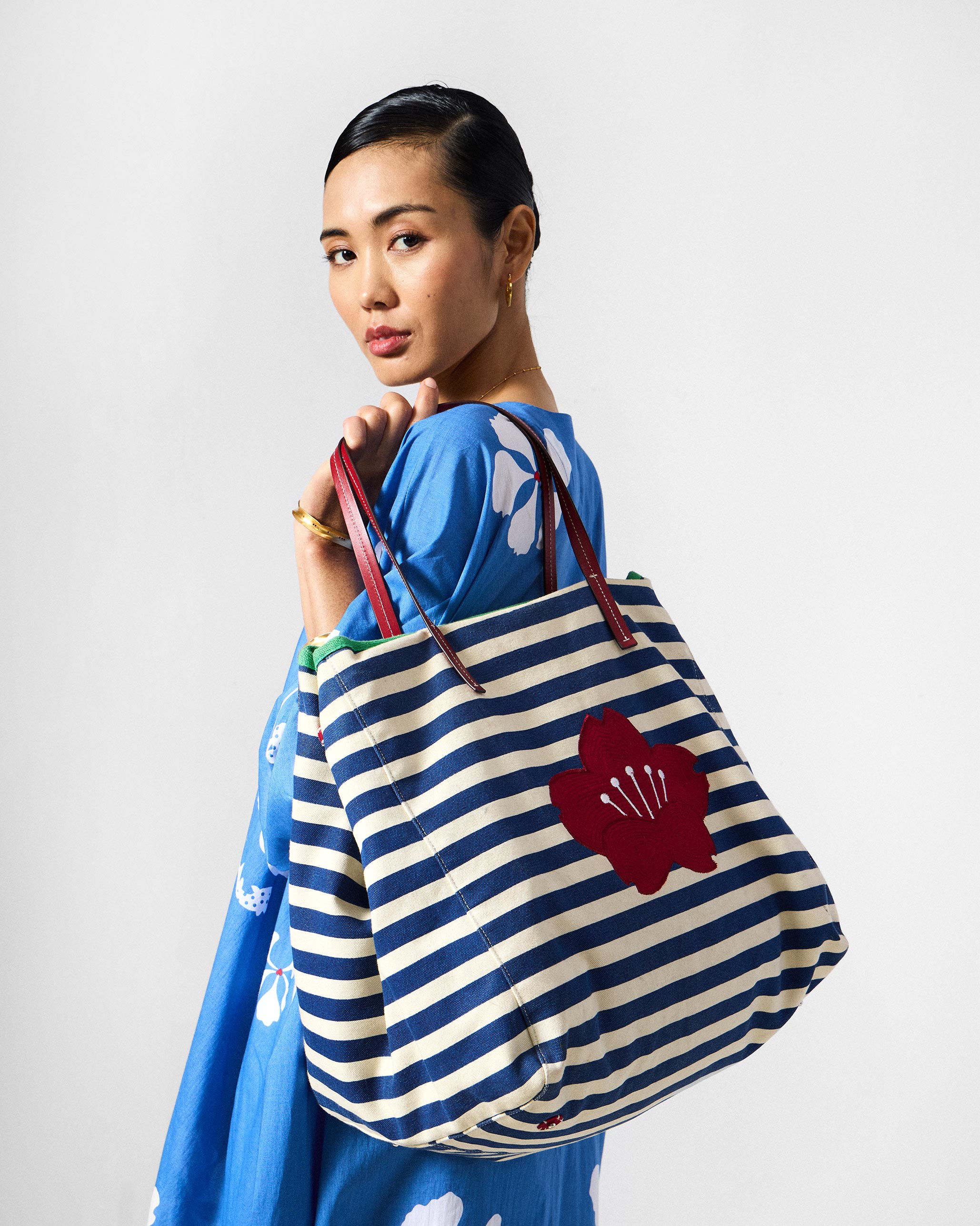 Crimson Bloom Bag - Blue & White Stripes
