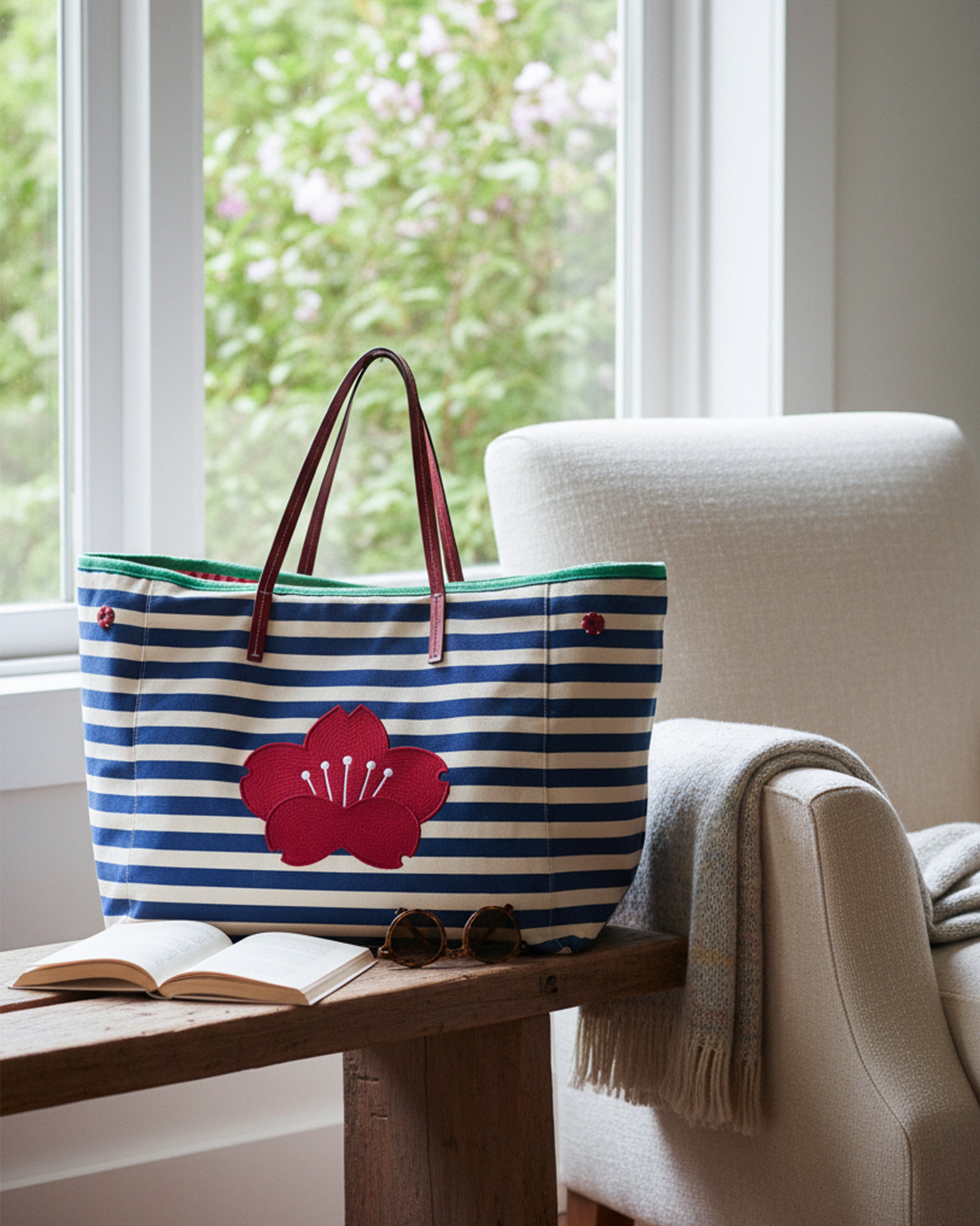Crimson Bloom Bag - Blue & White Stripes