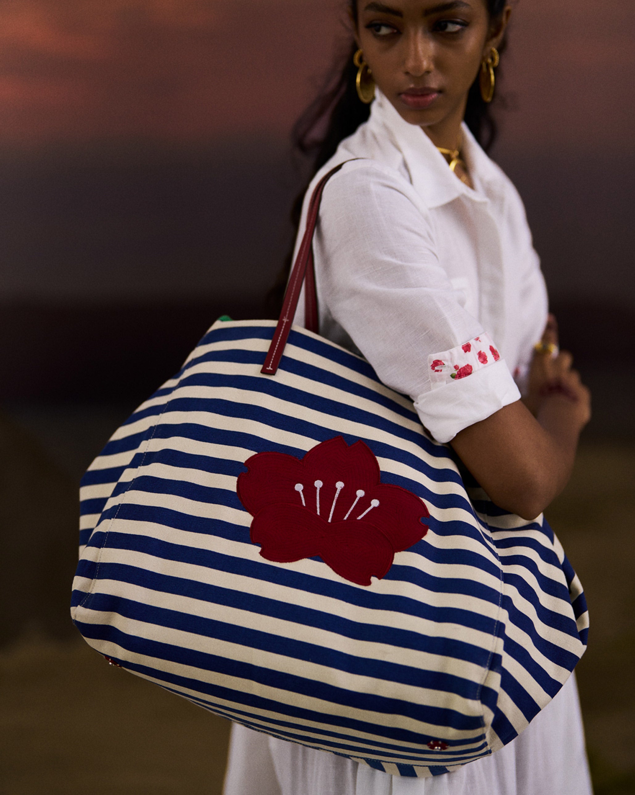 Crimson Bloom Bag - Blue & White Stripes