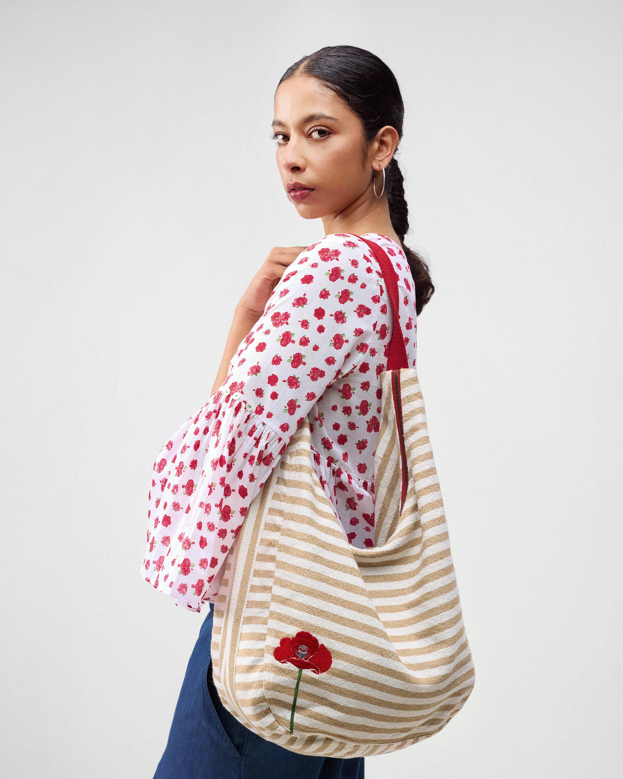 Wayfarer Bag - Beige & White Stripes