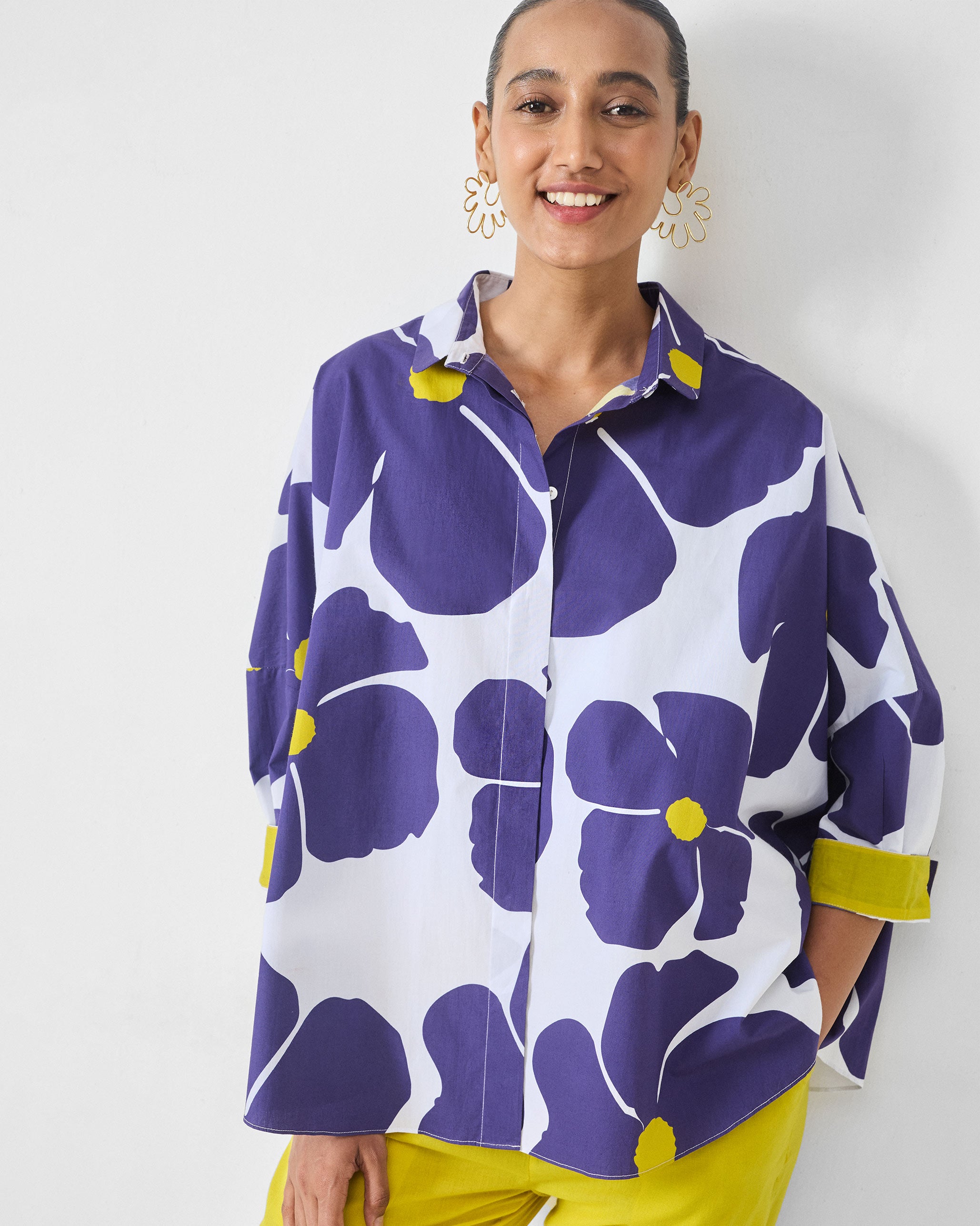 Boxy Shirt - Purple & White Print