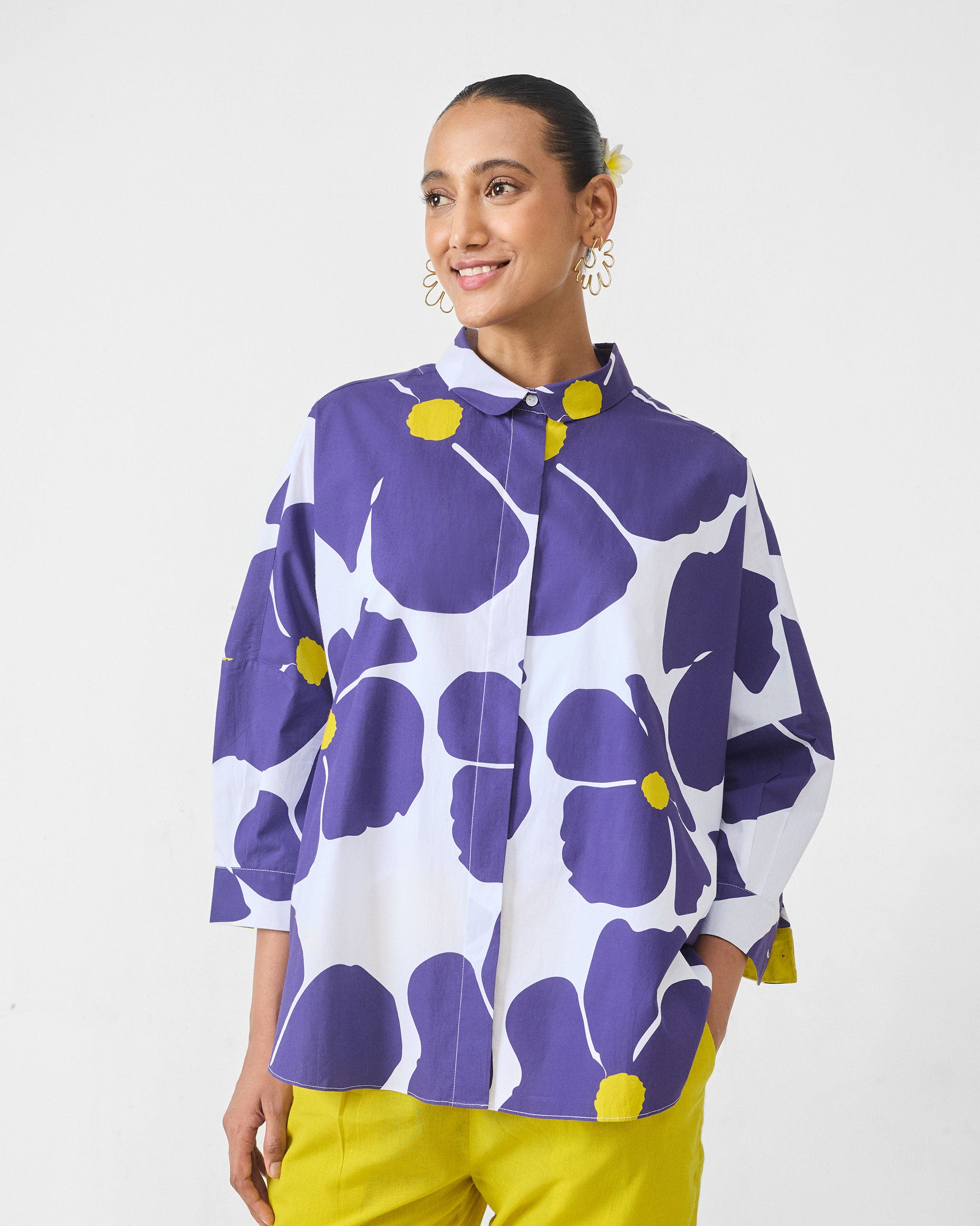 Boxy Shirt - Purple & White Print