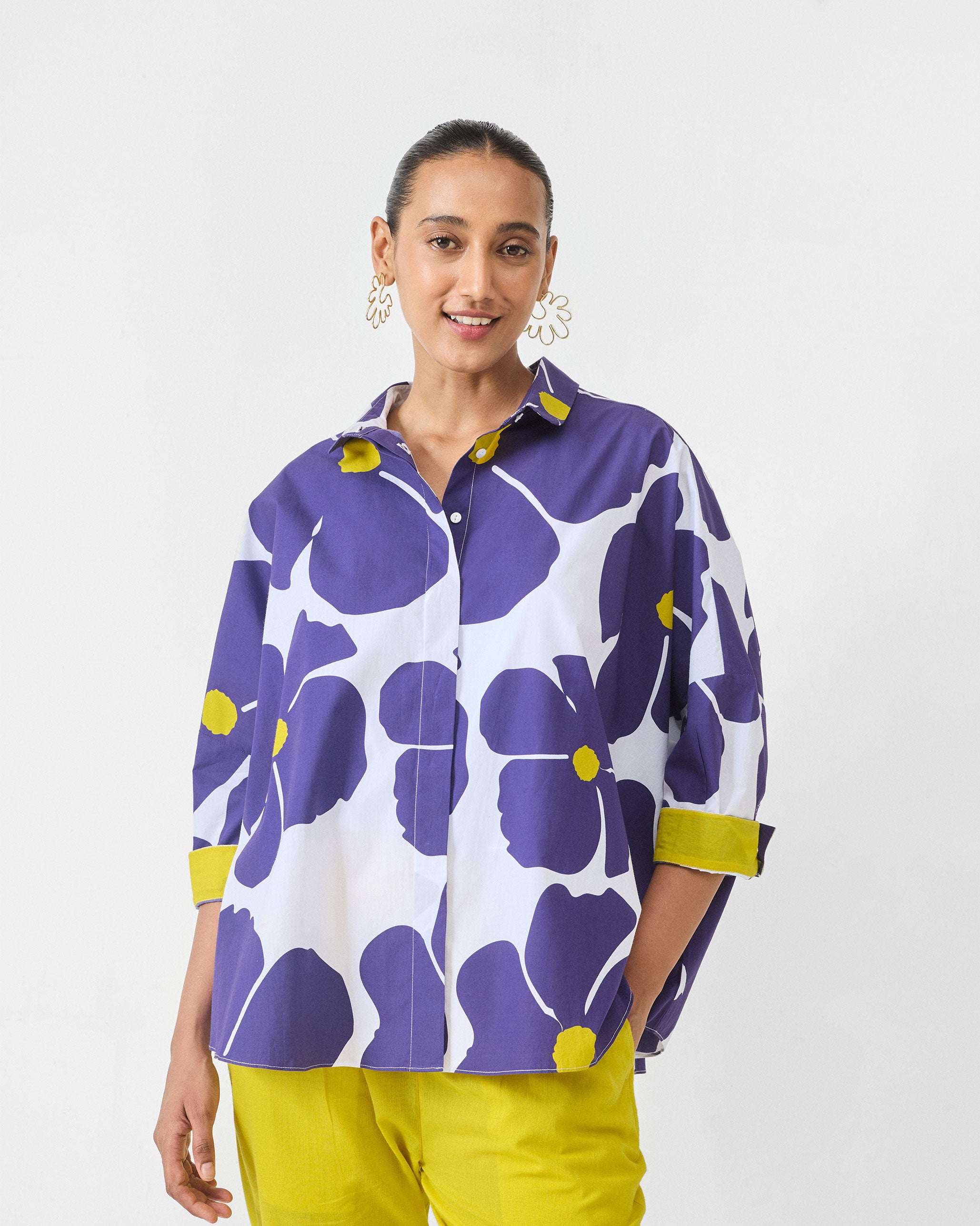 Boxy Shirt - Purple & White Print