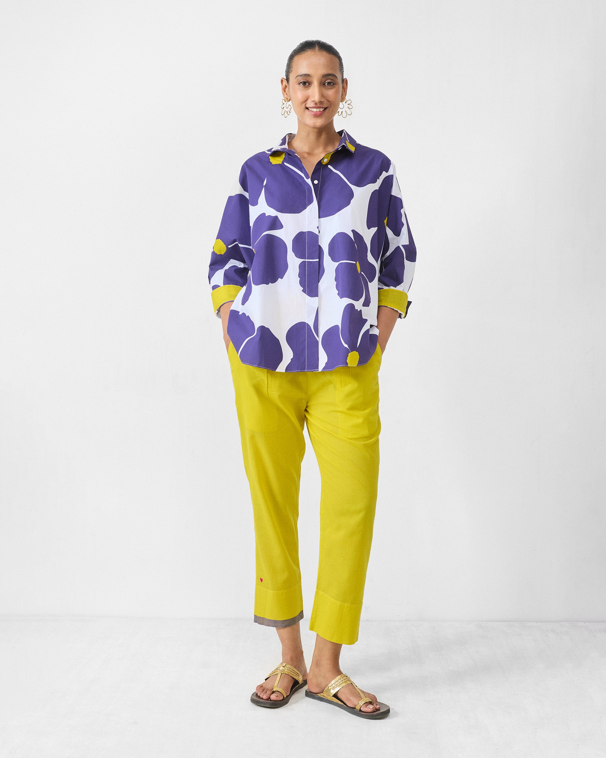 Boxy Shirt - Purple & White Print