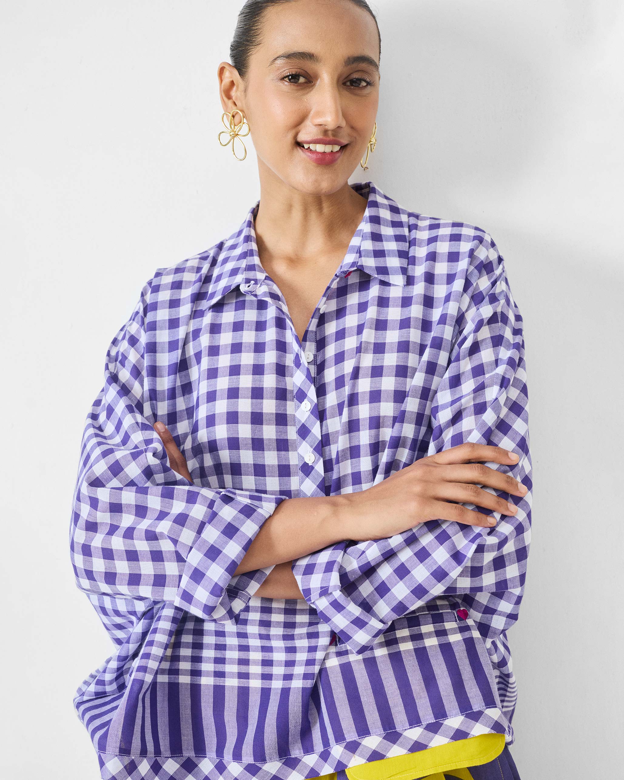 Anna Top - Purple & White Checks