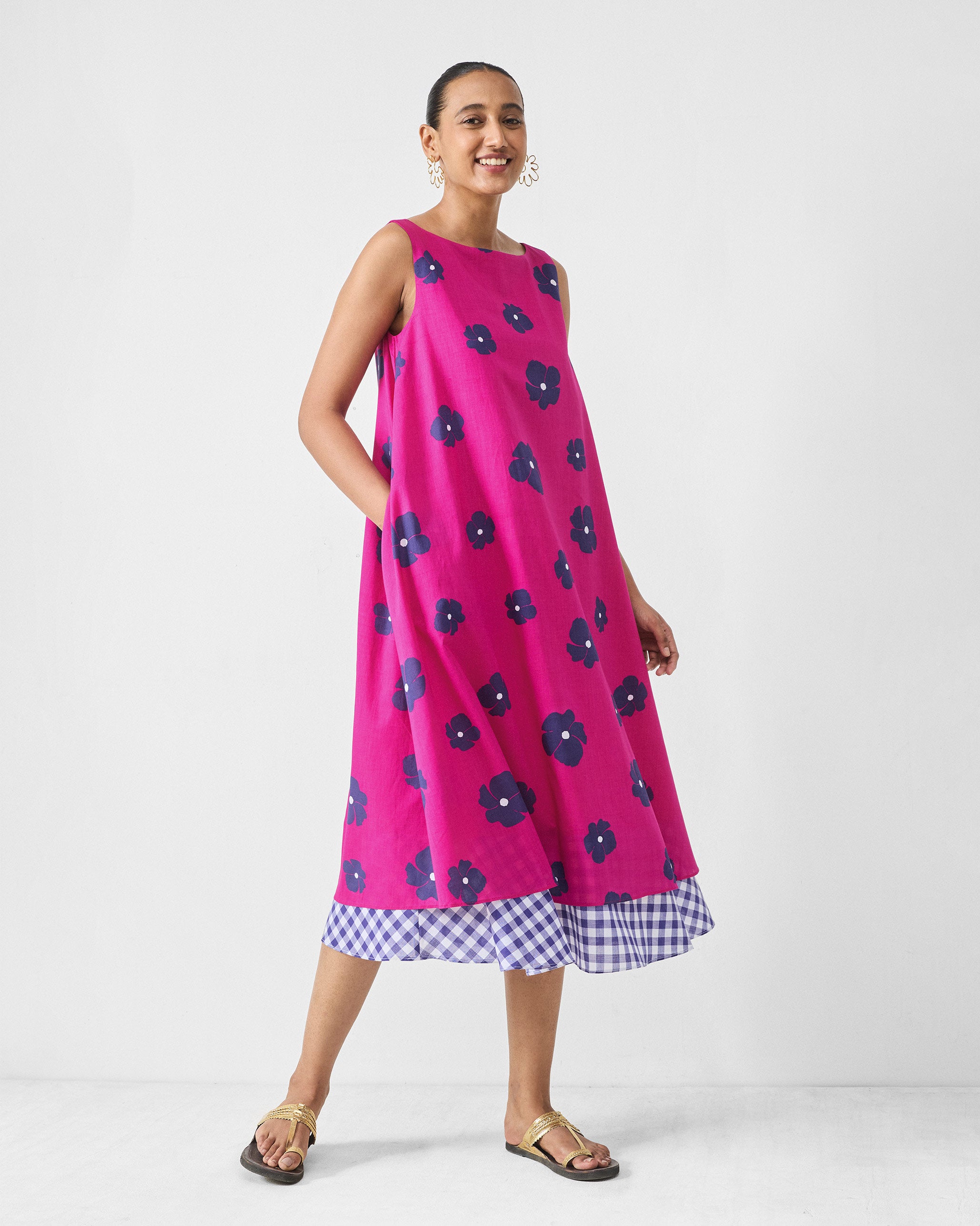 Double Layer Dress - Fuchsia & Purple Print