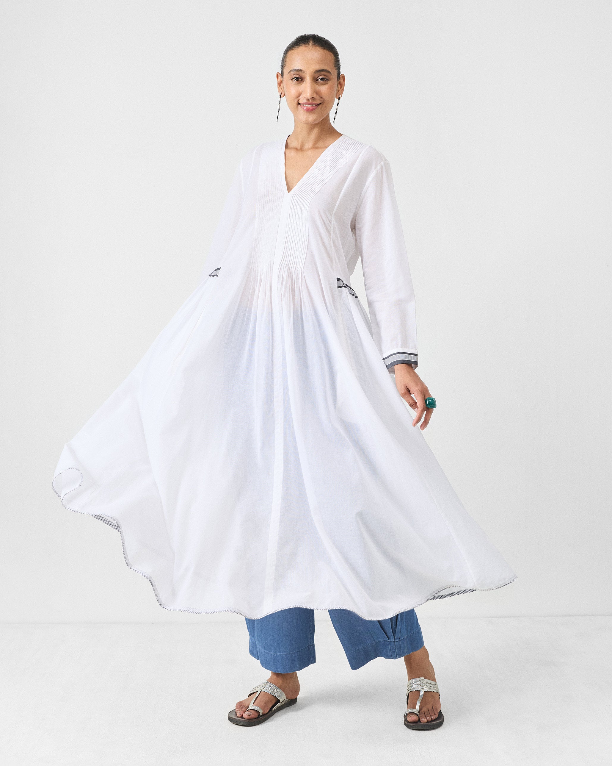 Pintuck Kurta - White