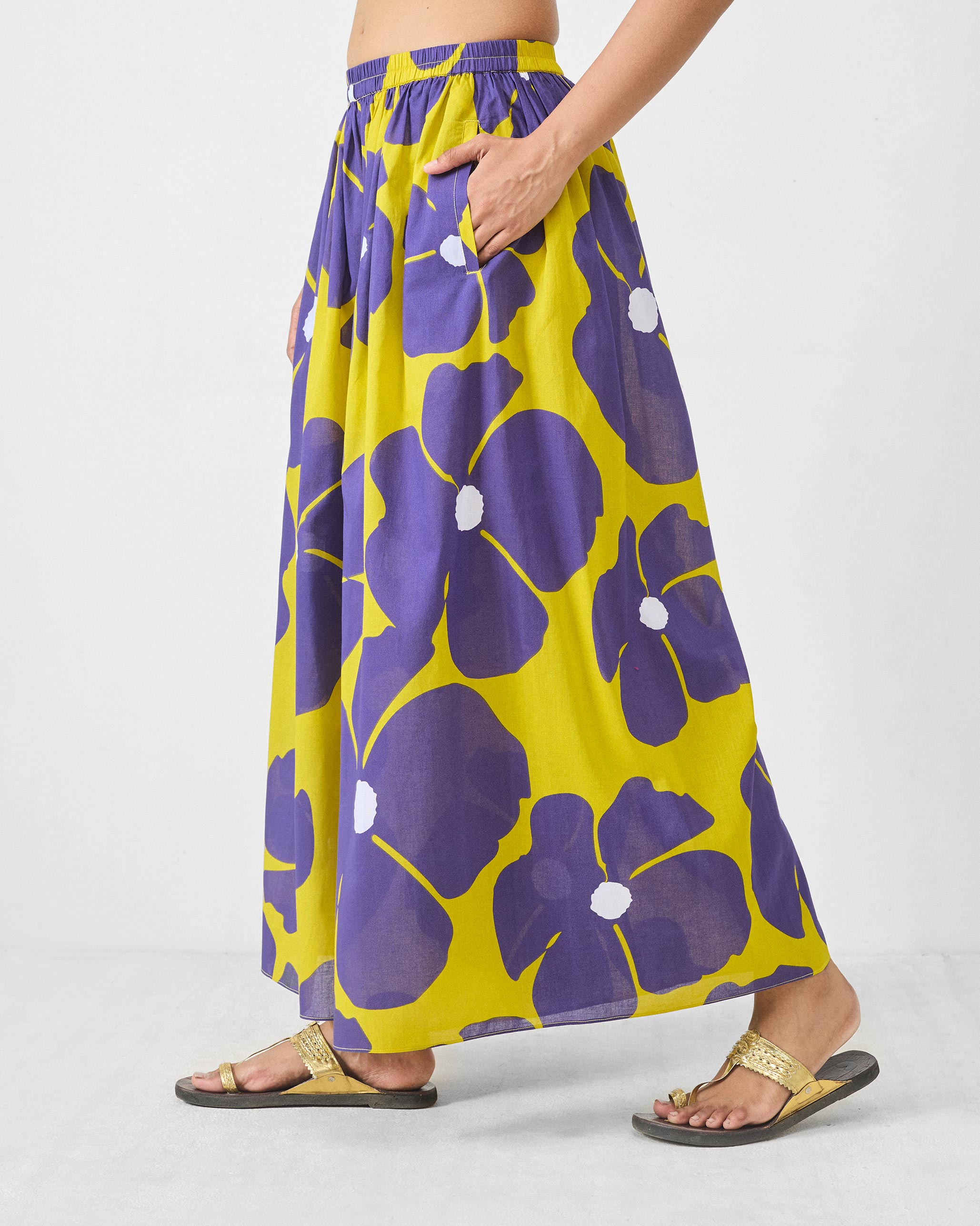 Yoi Hem Pants - Purple & Chartreuse Printed