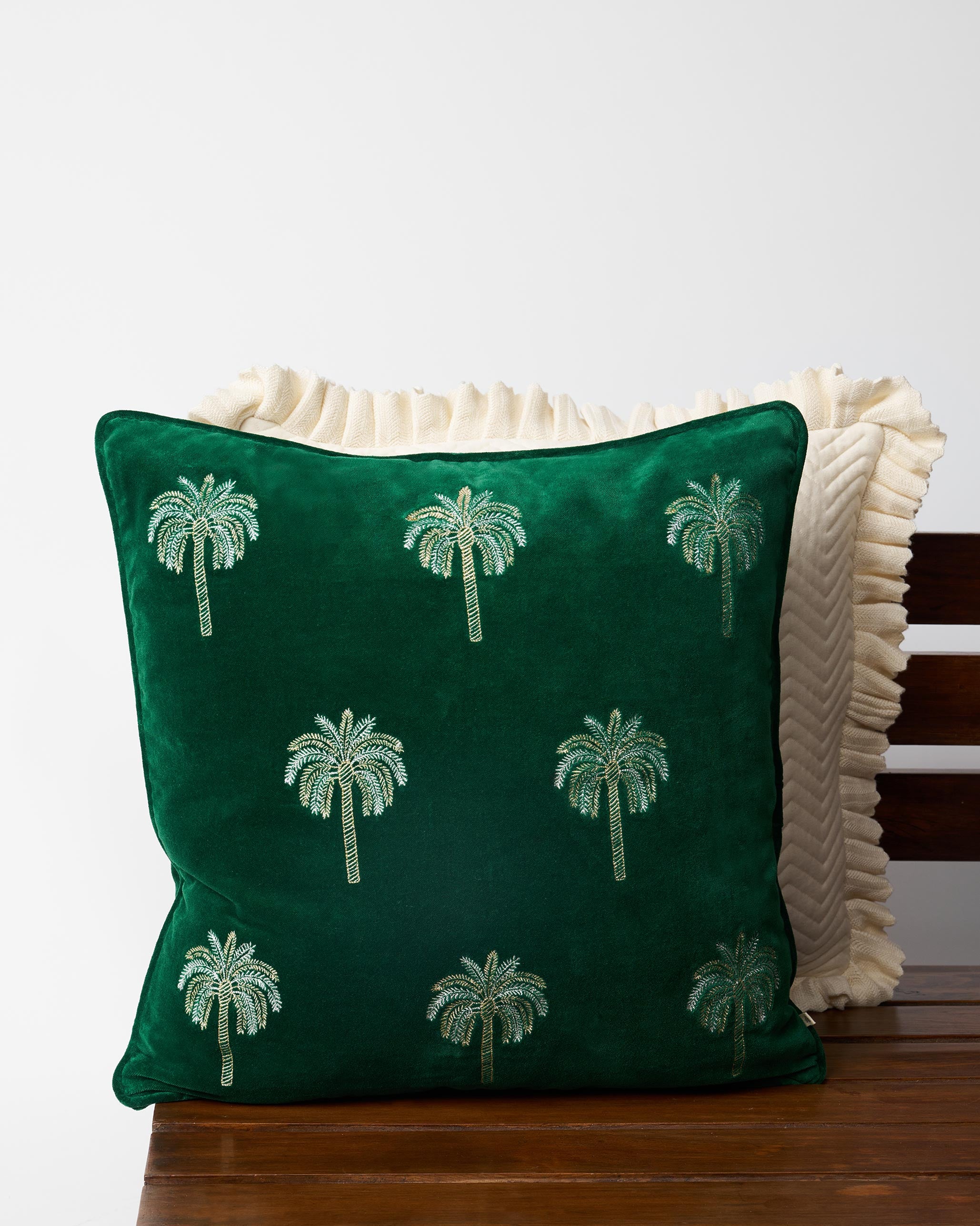 Palm Shimmer Cushion Cover - Green