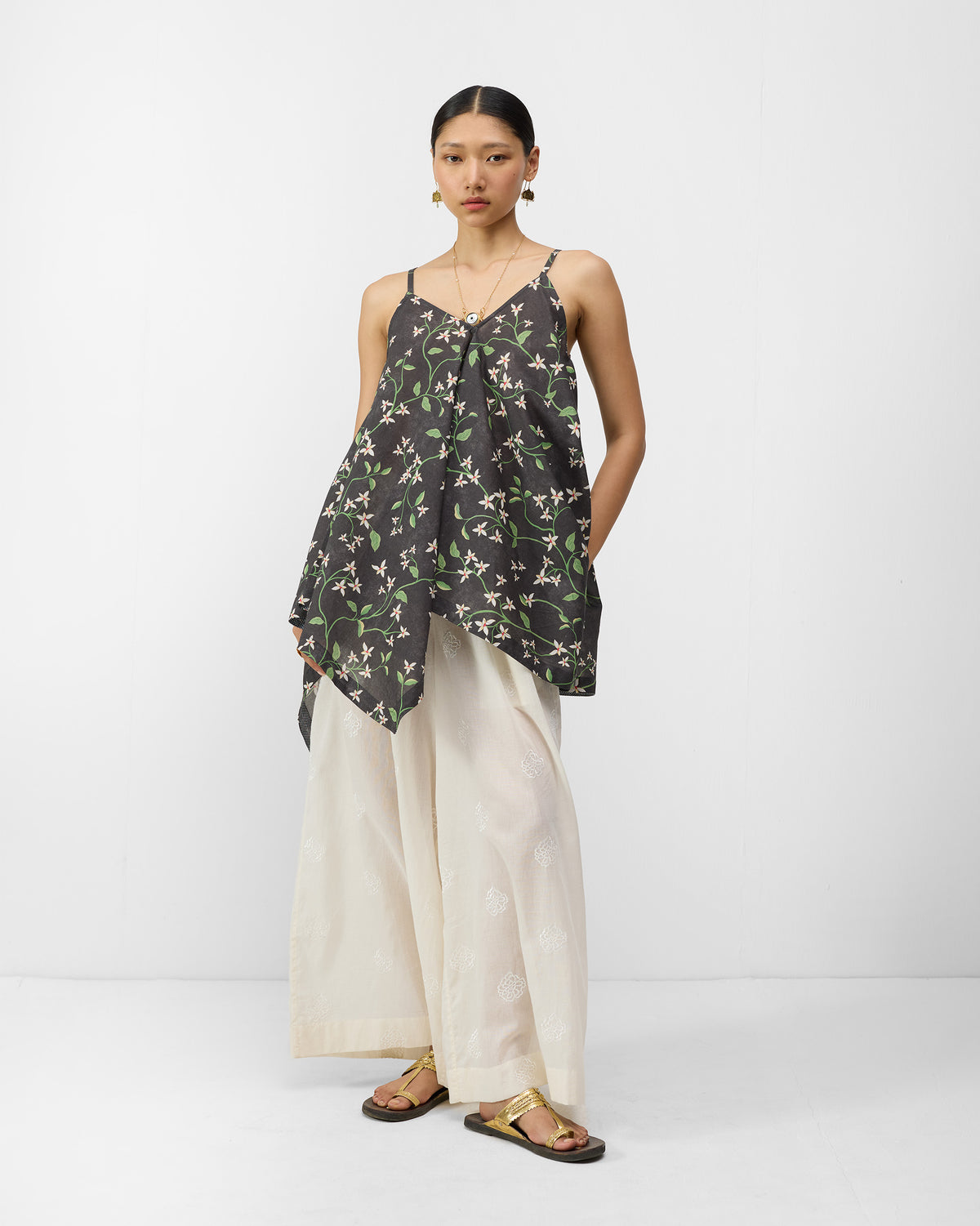 Handkerchief Top - Charcoal Print