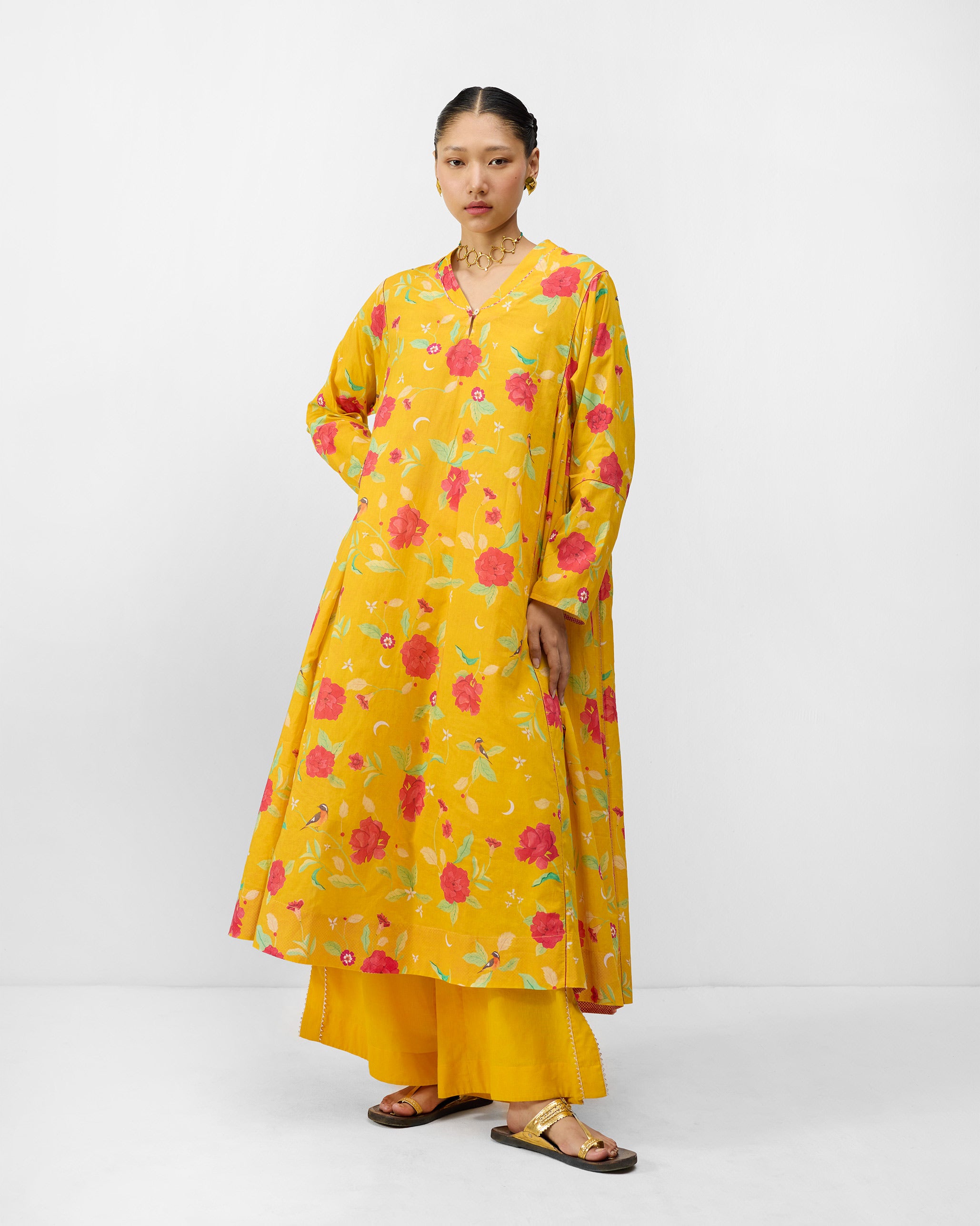 Amreli Kurta - Turmeric Yellow & Watermelon Print