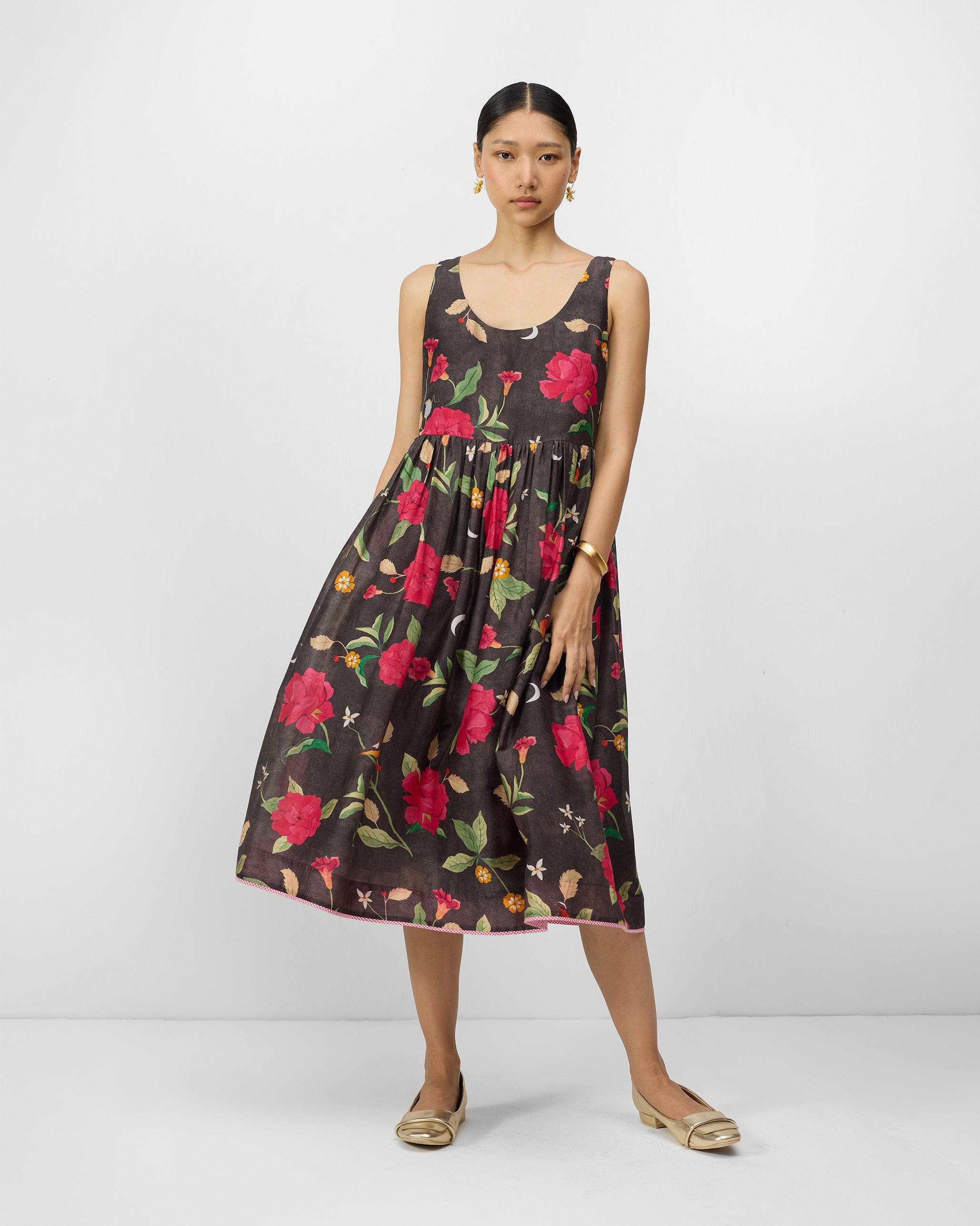 Ashwini Dress - Charcoal & Watermelon Print