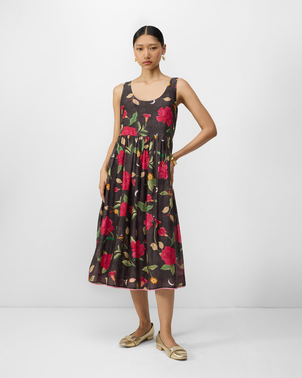 Ashwini Dress - Charcoal & Watermelon Print