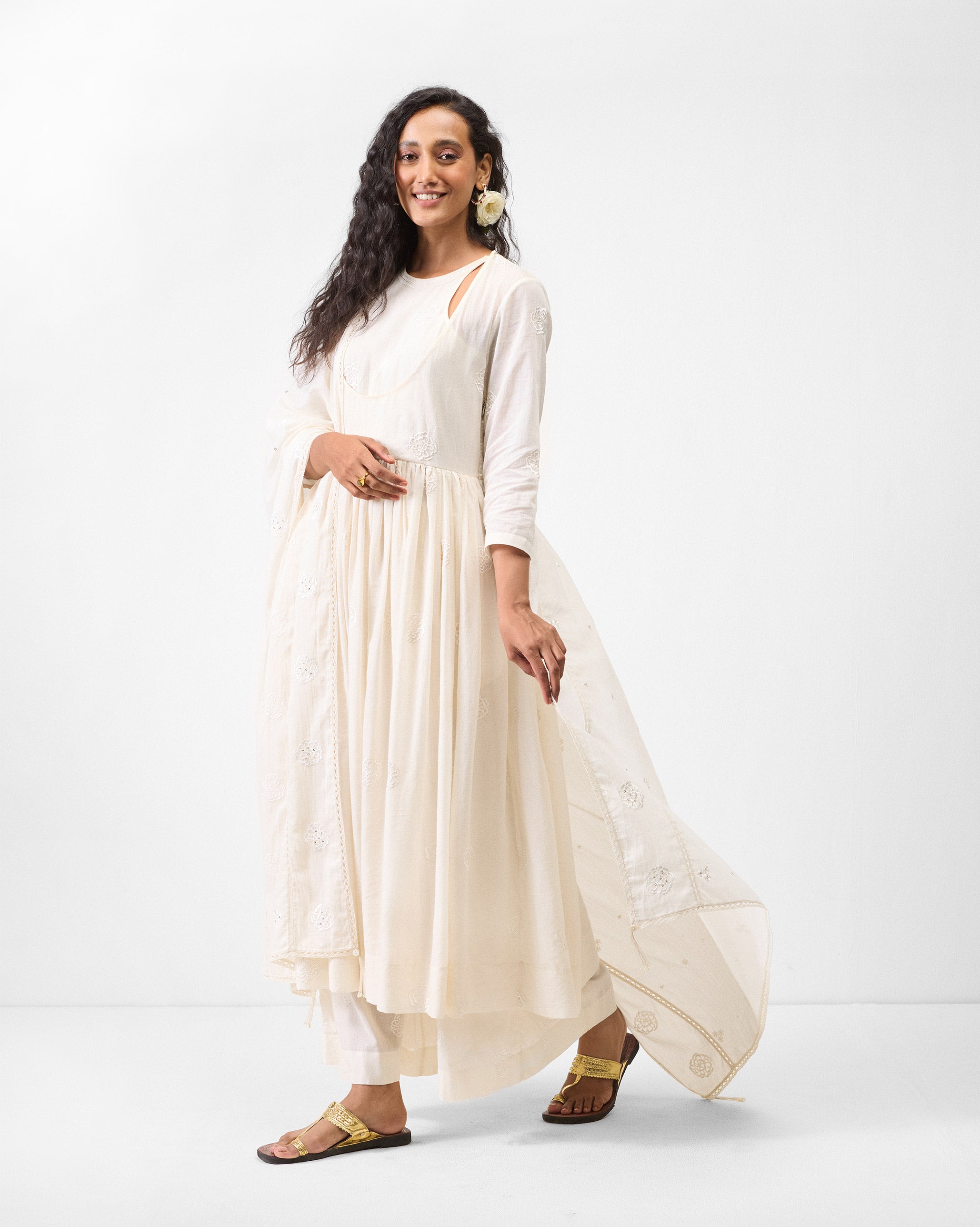 Fit & Flare Angrakha - Ivory Embroidered