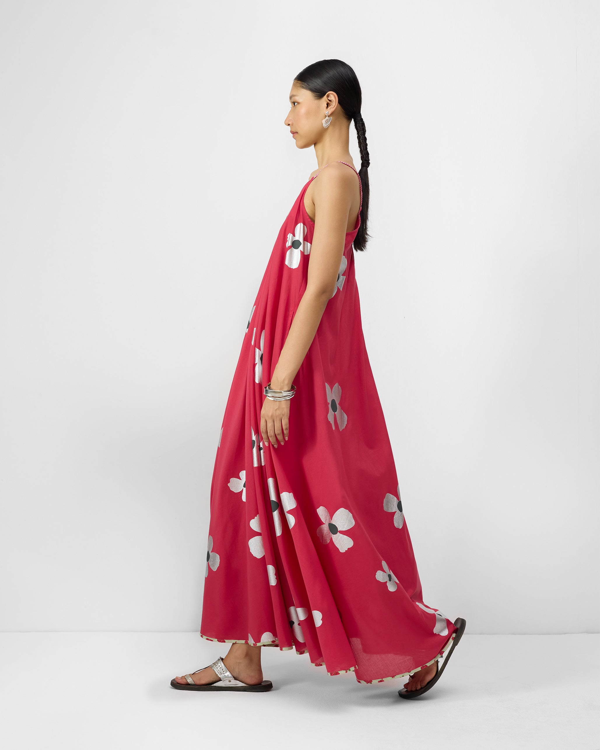 V-Neck Strappy Dress - Watermelon & Silver Print